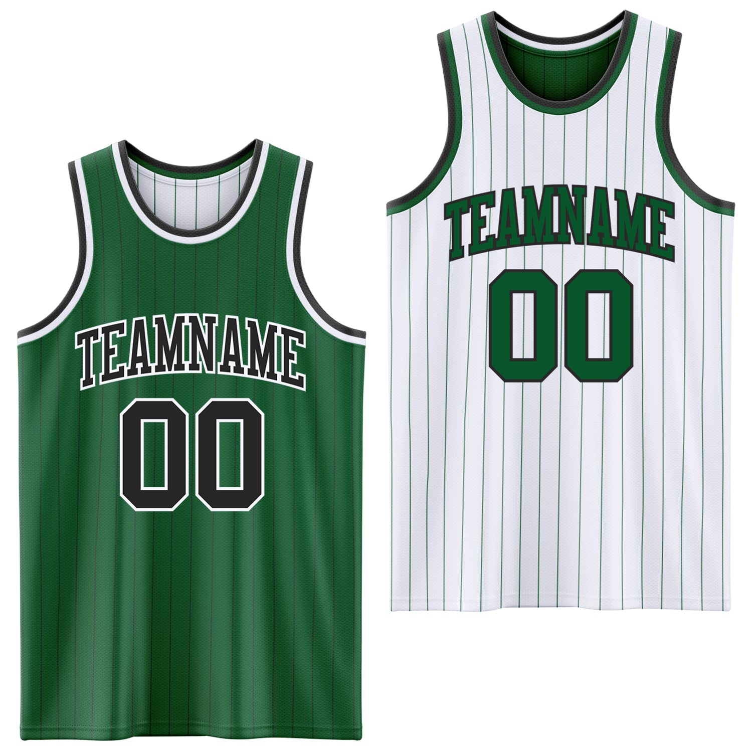 FansIdea Custom Kelly Green Black Pinstripe-White Reversible Double Side Sublimation Basketball Set Jersey - $17.99 at Proof Eyewear
