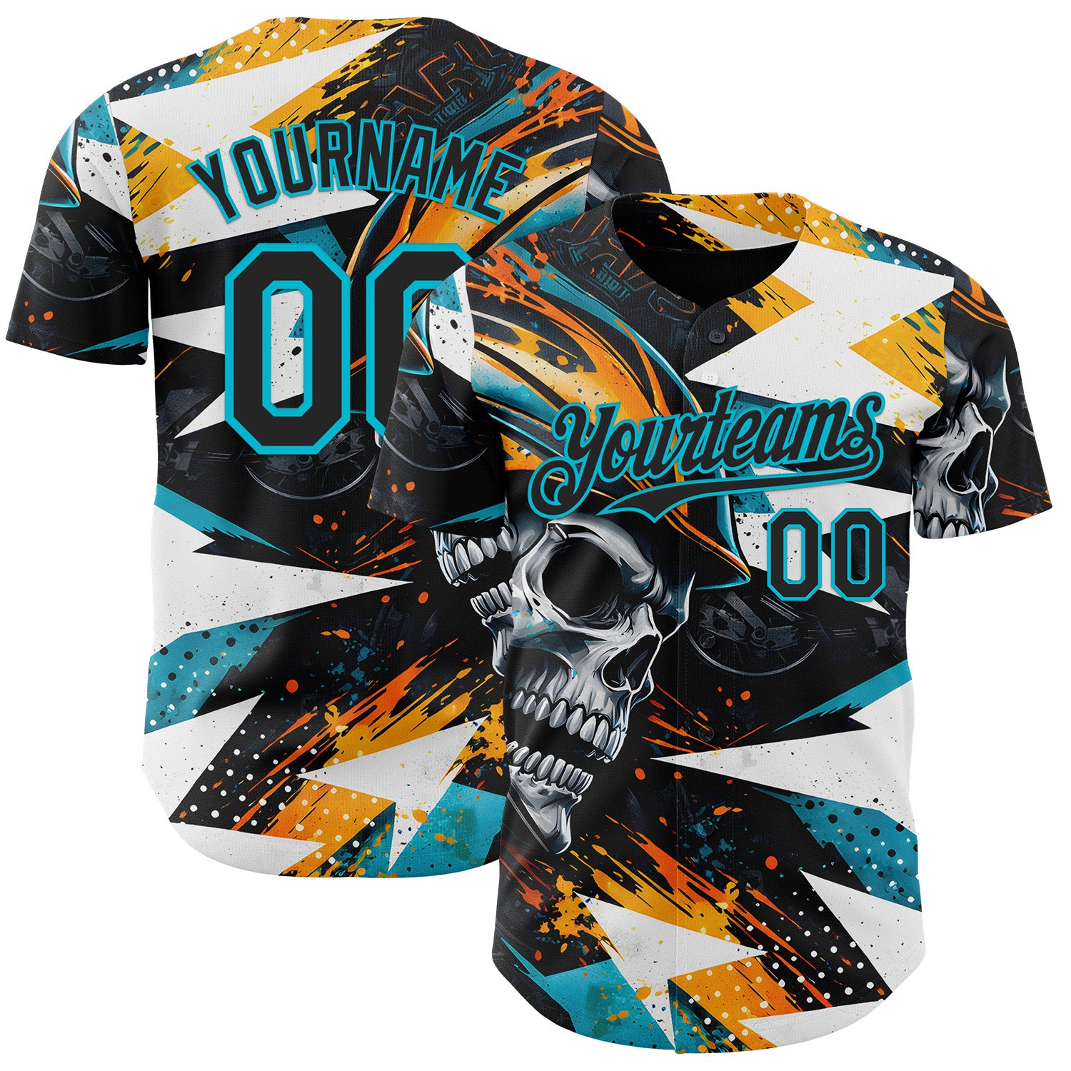 FansIdea Custom Black Yellow-Lakes Blue 3D Pattern Design Motorcycle Motocross Skull Authentic Baseball Jersey - $29.99 at Proof Eyewear