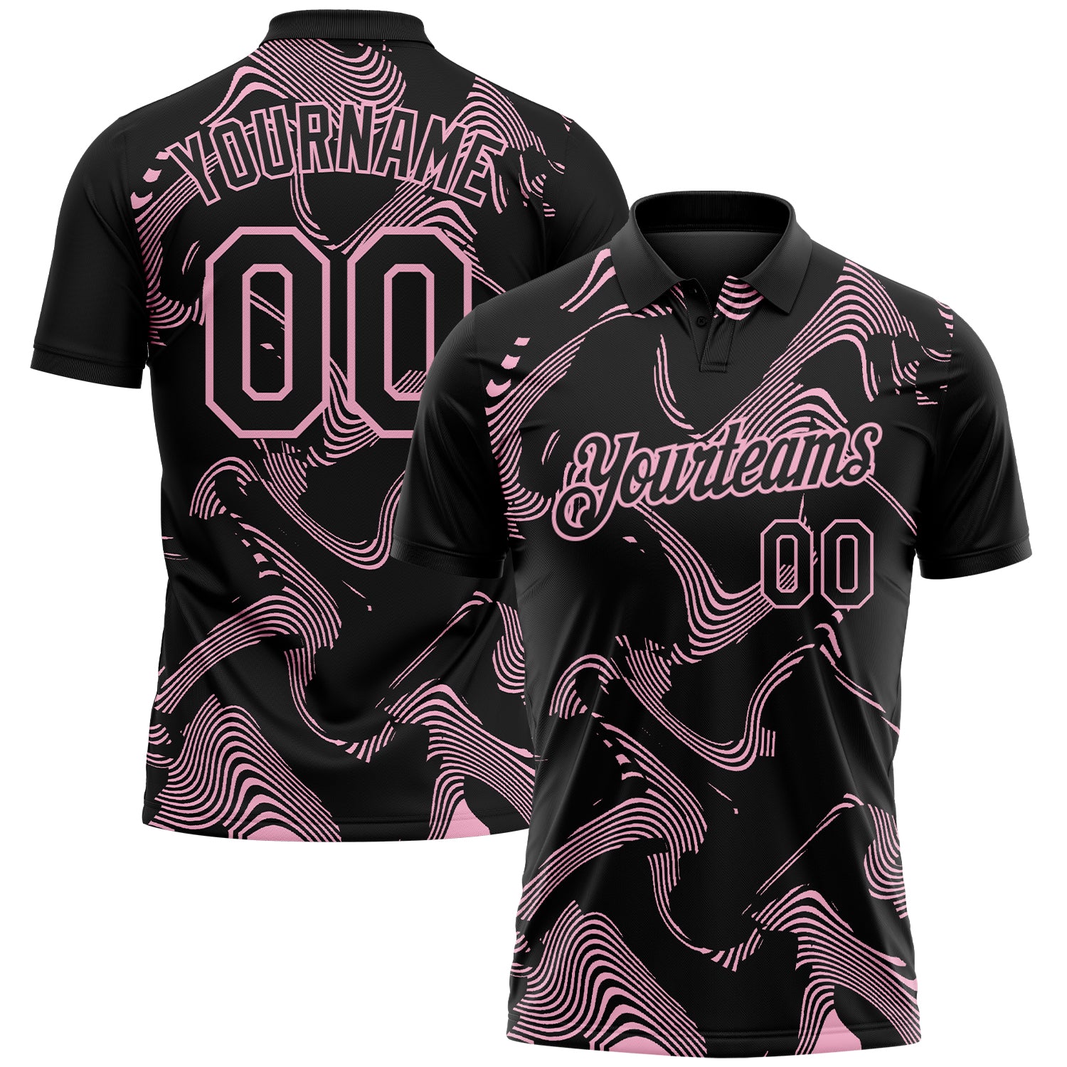 FansIdea Custom Black-Light Pink 3D Pattern Abstract Fluid Swirl Line Performance Polo Shirt - $19.99 at Proof Eyewear