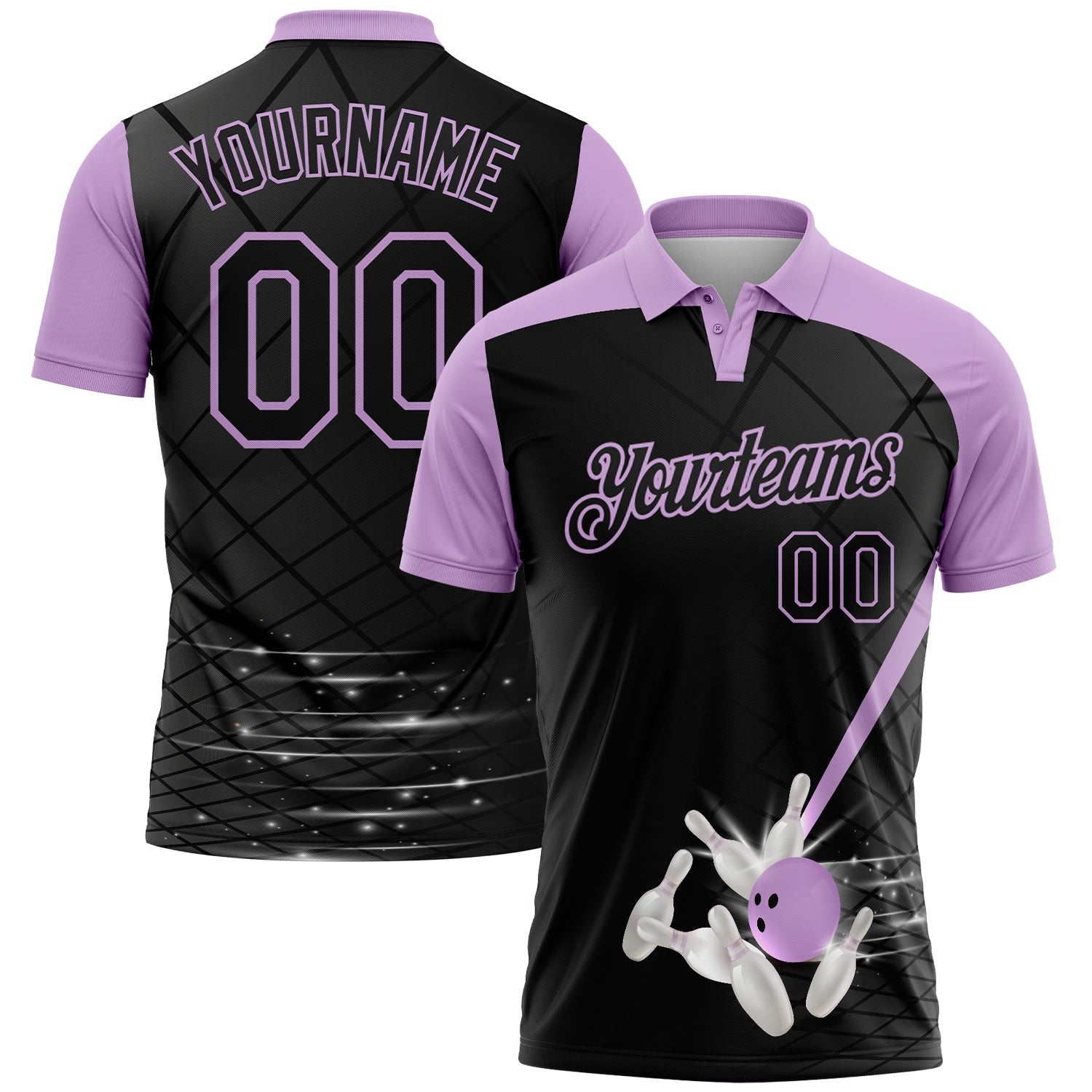 FansIdea Custom Black-Light Purple Bowling Geometric Grid Performance Polo Shirt - $19.99 at Proof Eyewear
