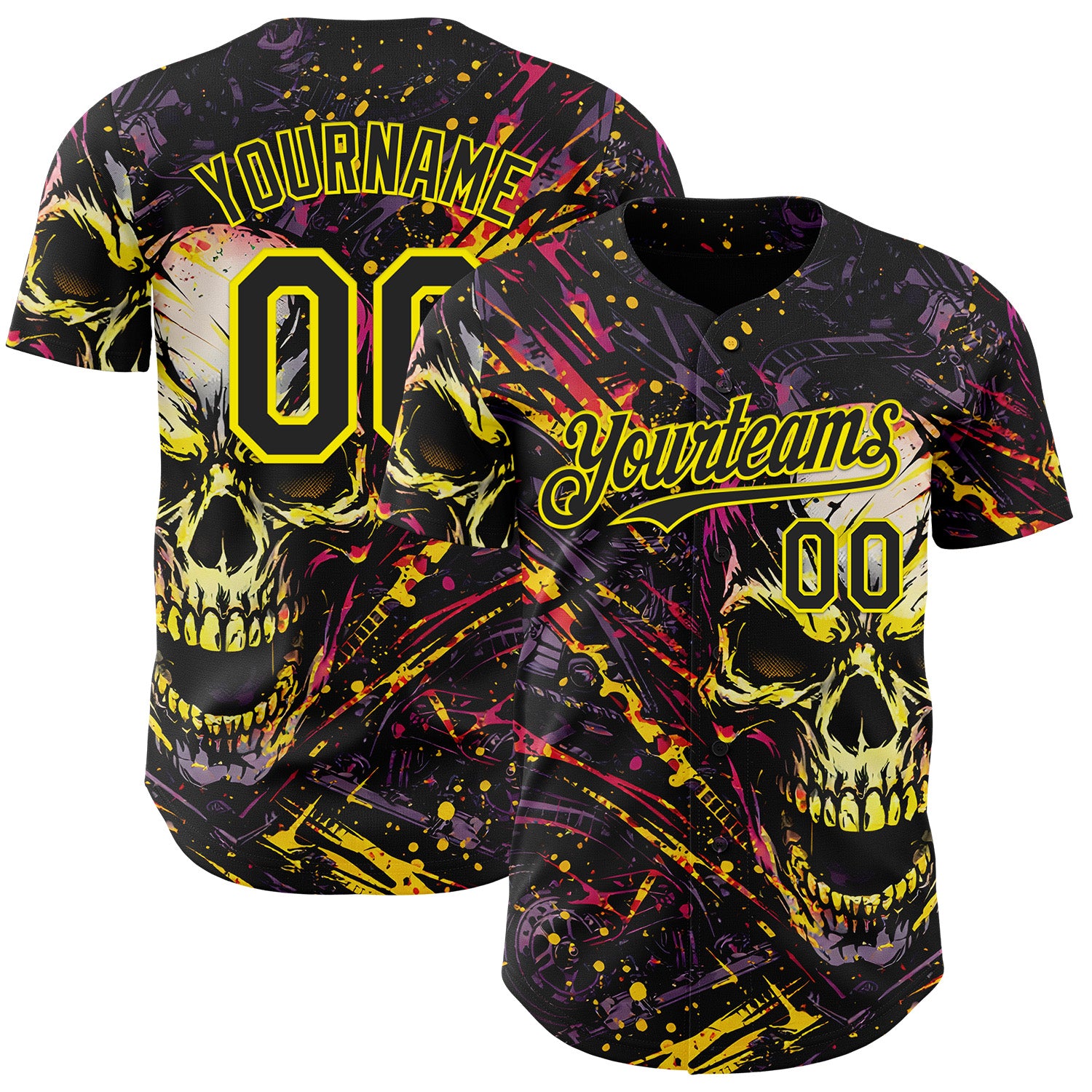 FansIdea Custom Black-Light Yellow 3D Pattern Design Motorcycle Motocross Skull Authentic Baseball Jersey - $29.99 at Proof Eyewear