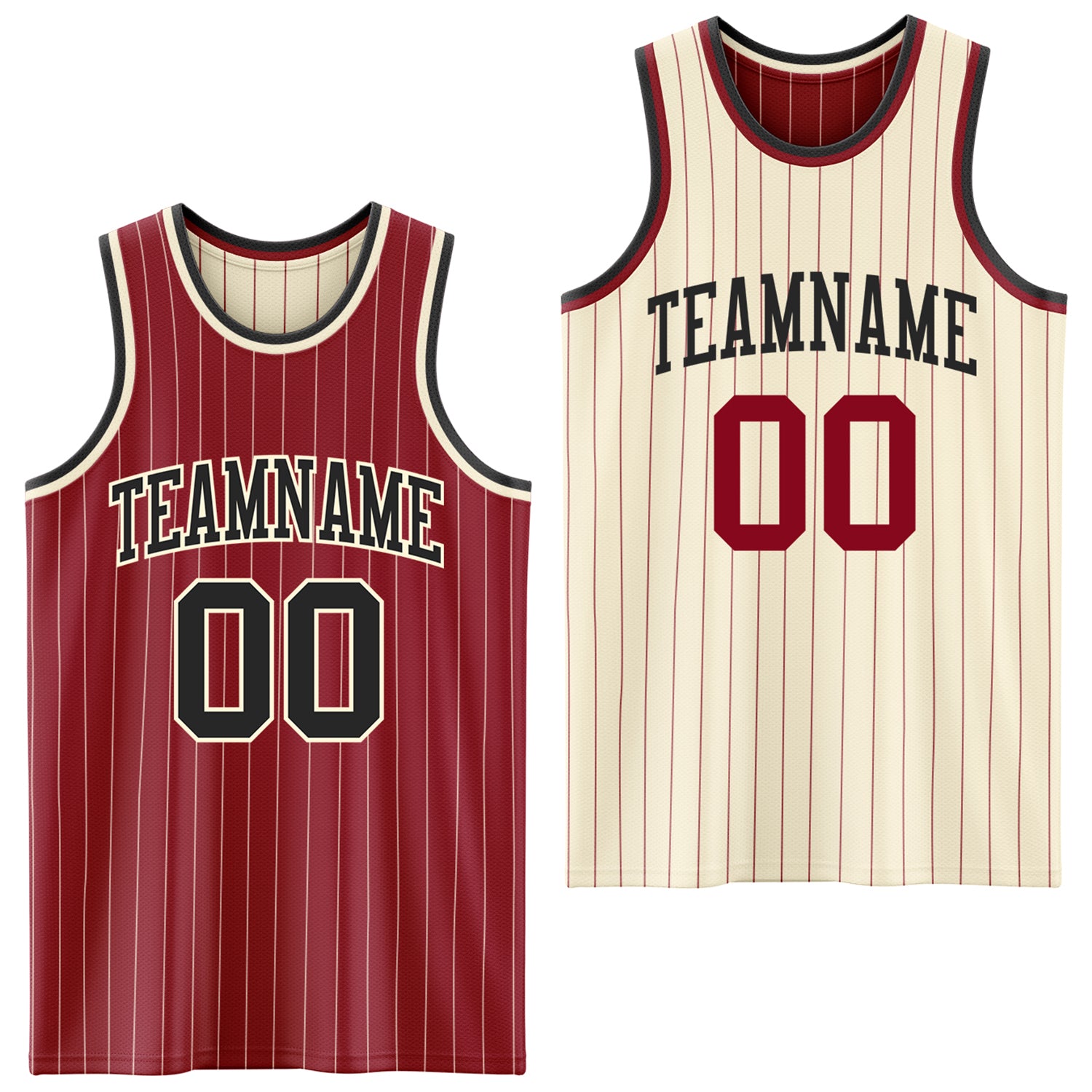 FansIdea Custom Maroon Cream Pinstripe-Black Reversible Double Side Sublimation Basketball Set Jersey - $17.99 at Proof Eyewear