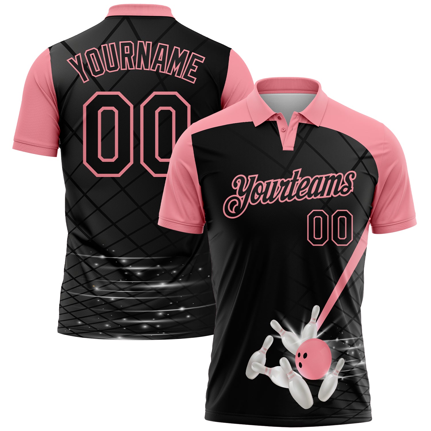 FansIdea Custom Black-Medium Pink Bowling Geometric Grid Performance Polo Shirt - $19.99 at Proof Eyewear