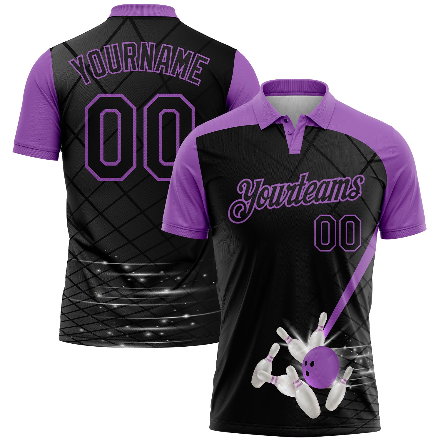 FansIdea Custom Black-Medium Purple Bowling Geometric Grid Performance Polo Shirt - $19.99 at Proof Eyewear