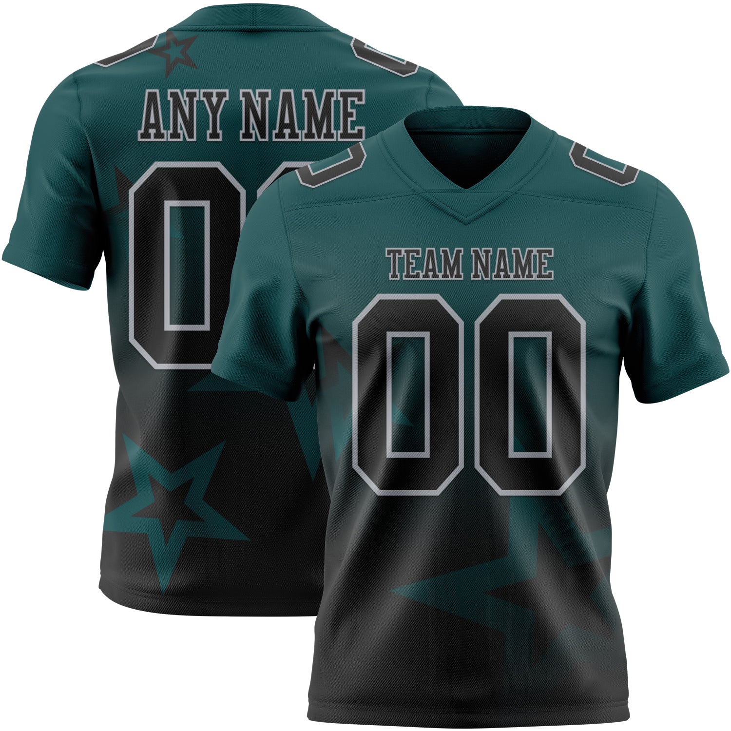 FansIdea Custom Midnight Green Black-Gray Authentic Gradient Style Twinkle Star Football Jersey - $19.99 at Proof Eyewear