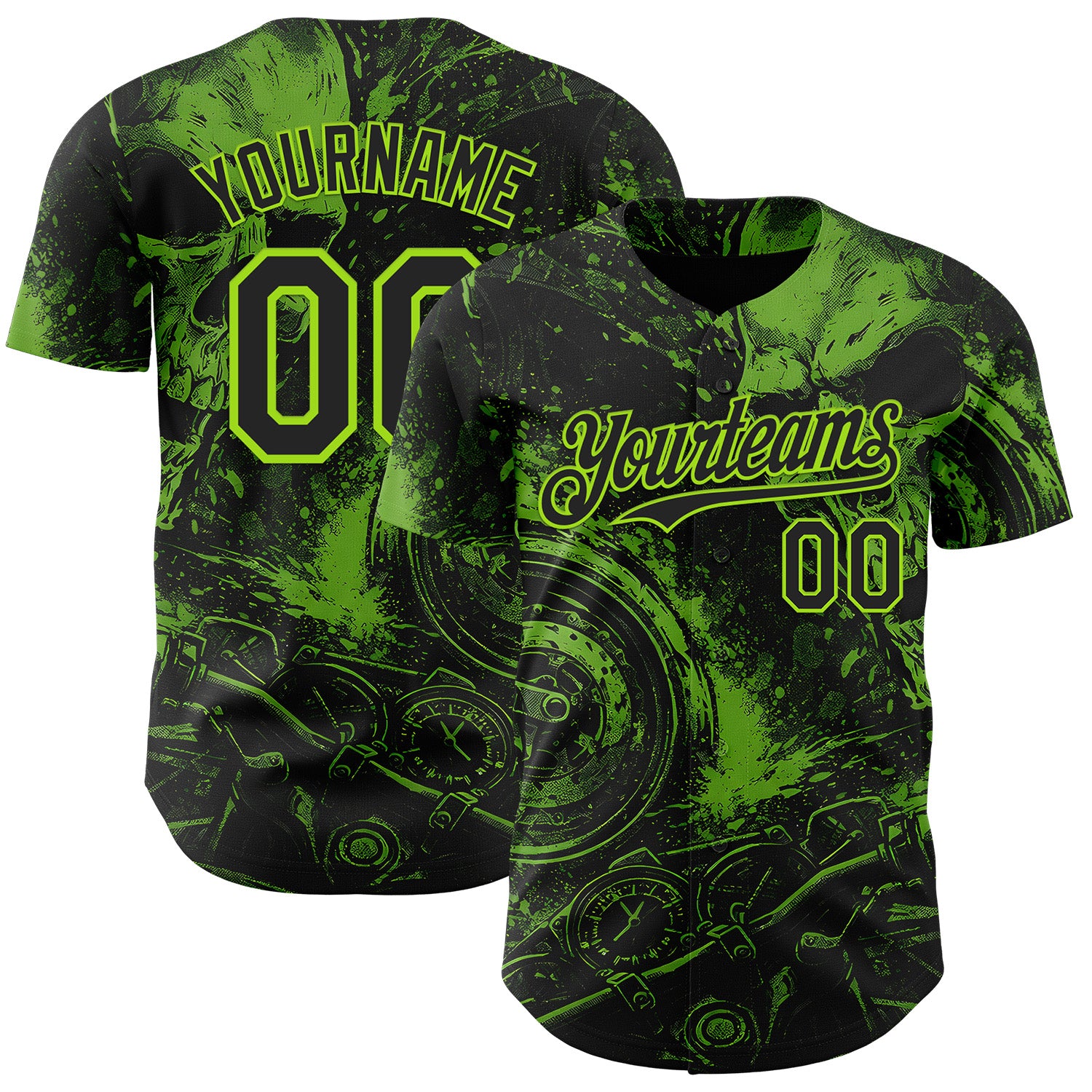 FansIdea Custom Black-Neon Green 3D Pattern Design Motorcycle Motocross Skull Authentic Baseball Jersey - $29.99 at Proof Eyewear