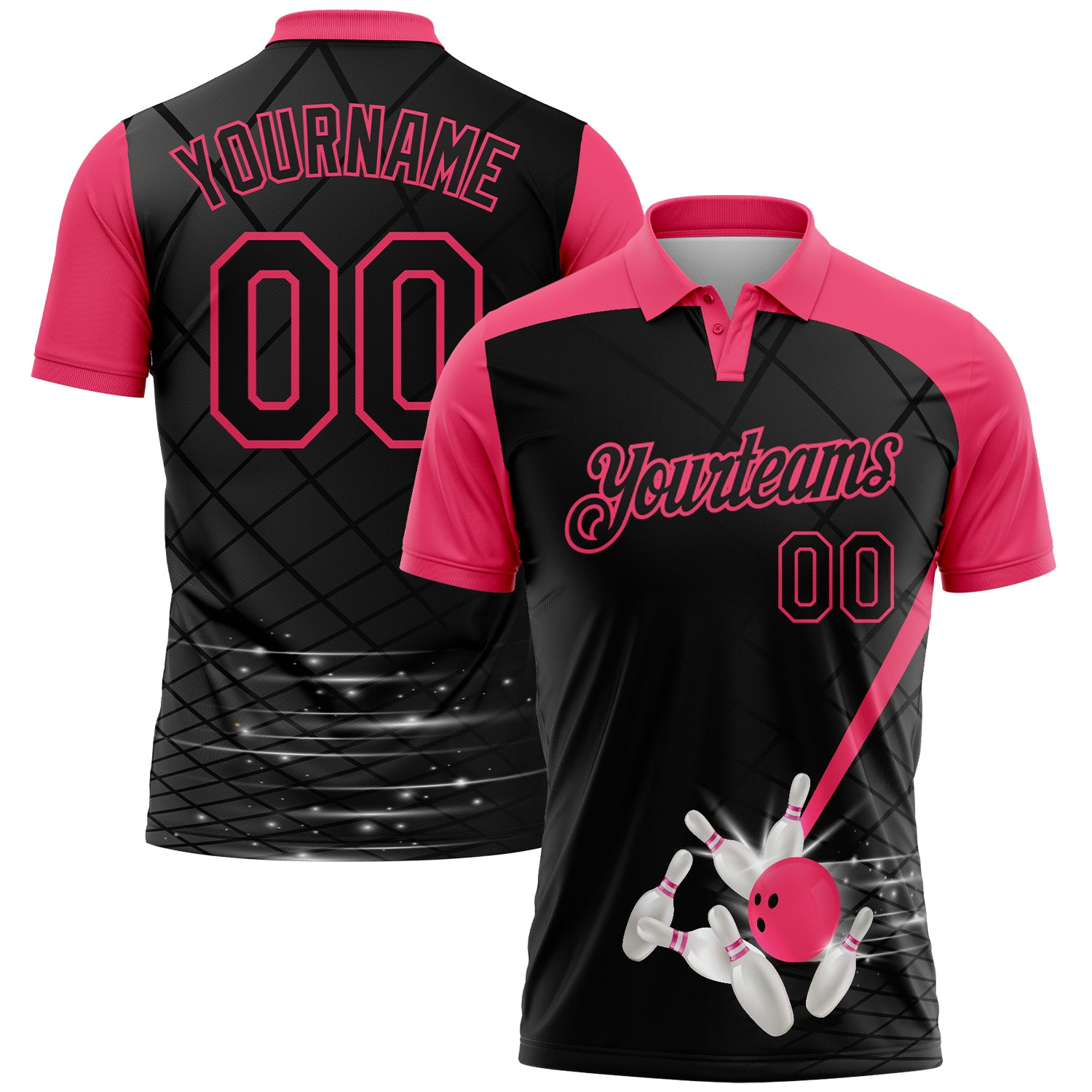 FansIdea Custom Black-Neon Pink Bowling Geometric Grid Performance Polo Shirt - $19.99 at Proof Eyewear