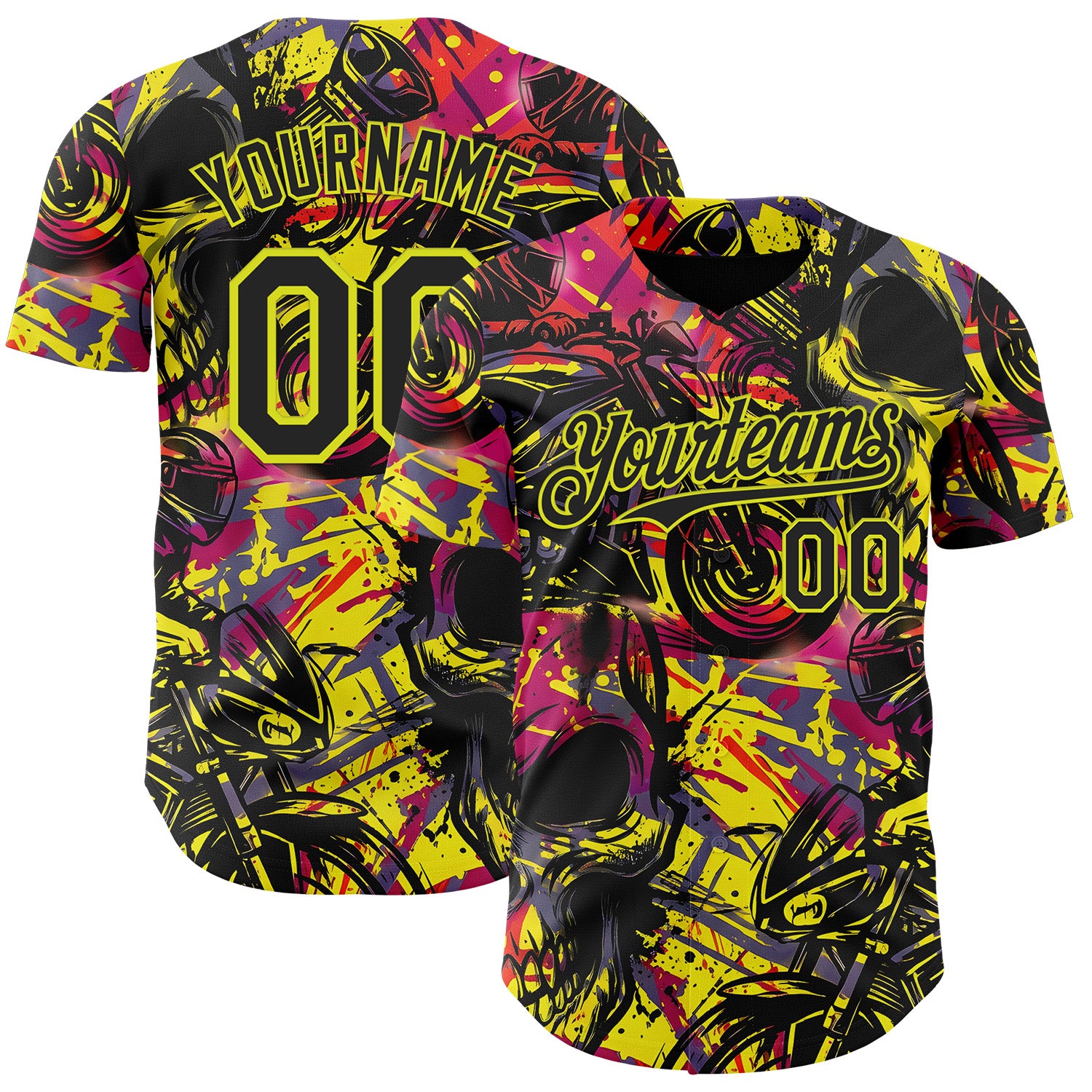 FansIdea Custom Black Red-Neon Yellow 3D Pattern Design Motorcycle Motocross Authentic Baseball Jersey - $29.99 at Proof Eyewear