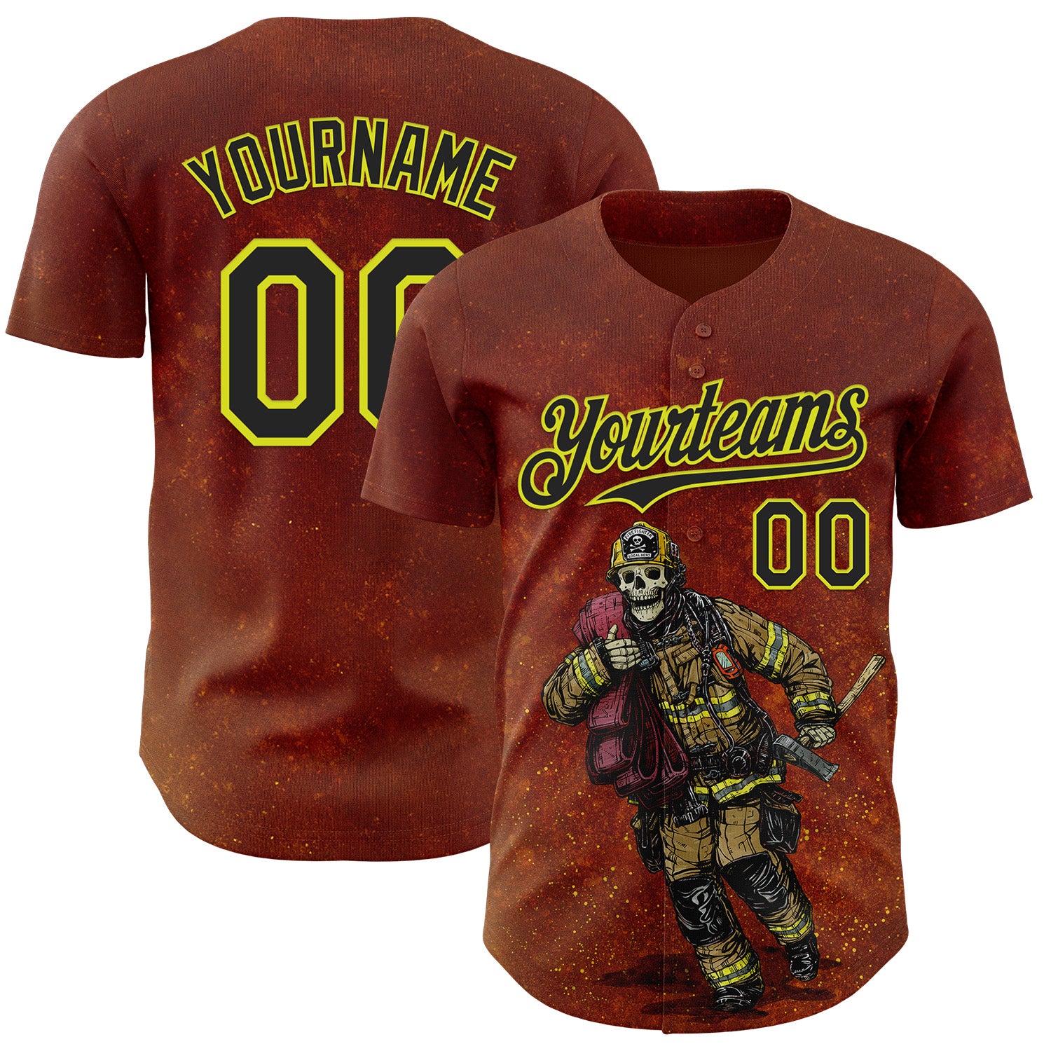 Fansidea-artist-collabs Custom Red Black-Neon Yellow David Lozeau Fighting The Flames Authentic Baseball Jersey - $34.99 at Proof Eyewear