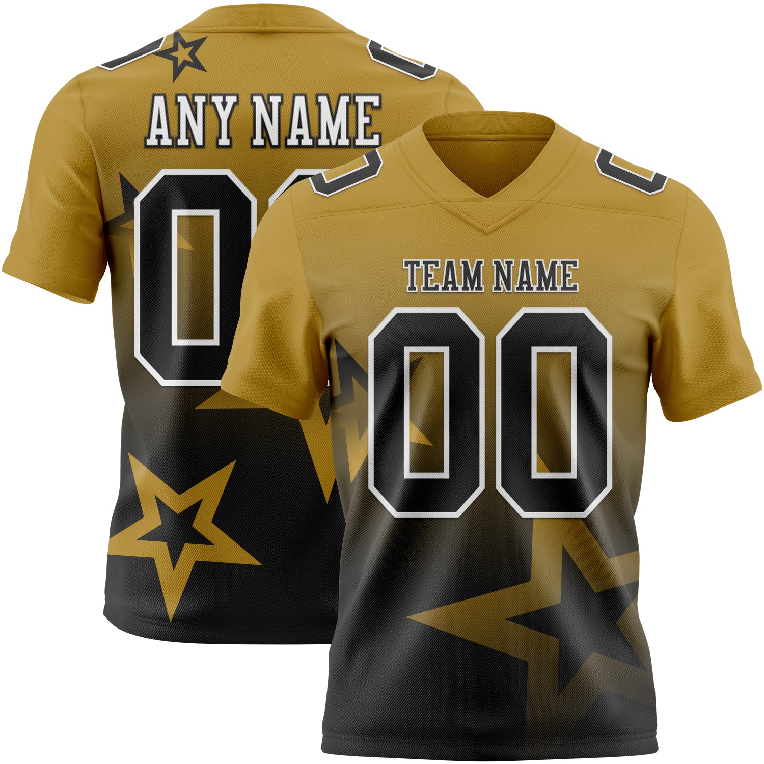 FansIdea Custom Old Gold Black-White Authentic Gradient Style Twinkle Star Football Jersey - $19.99 at Proof Eyewear
