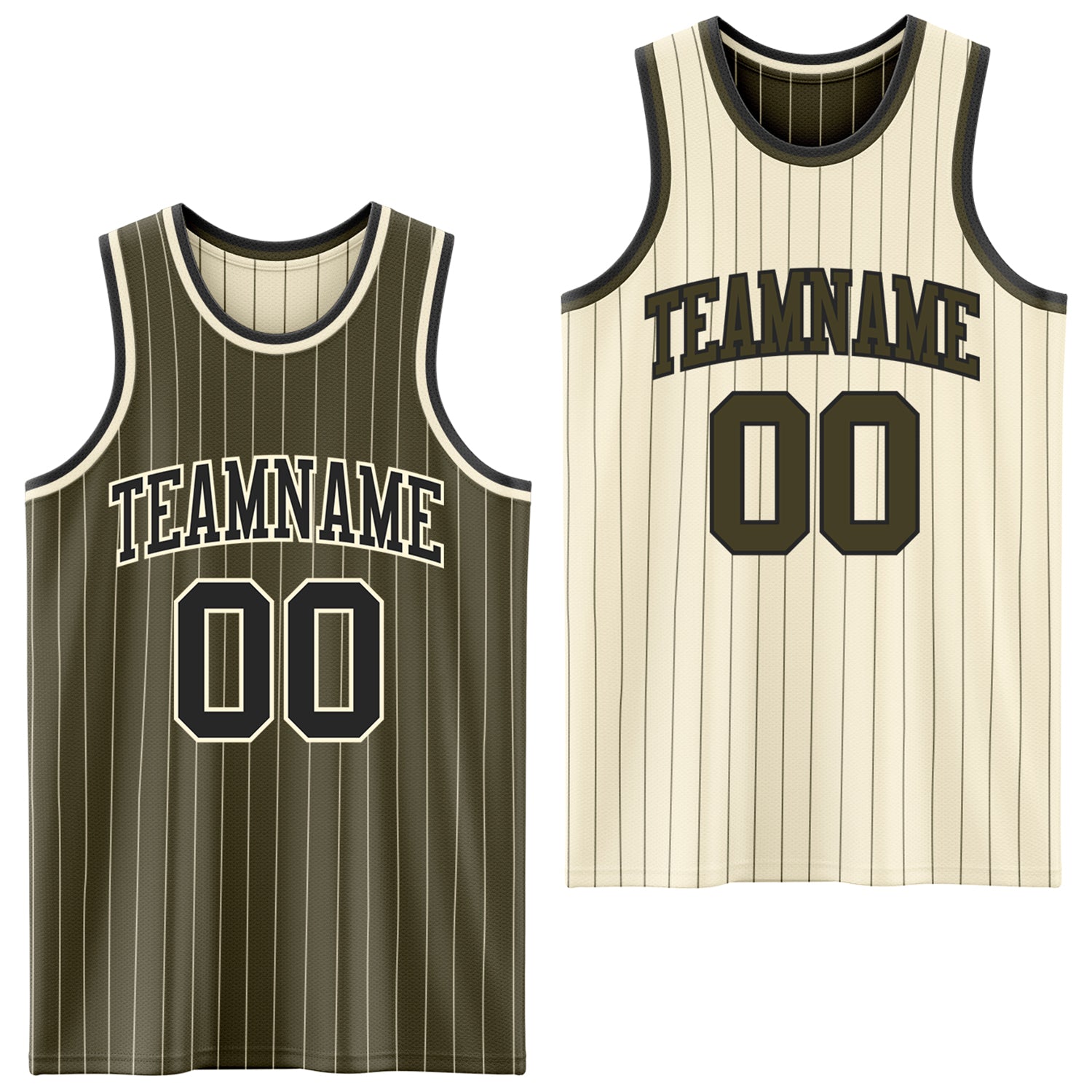 FansIdea Custom Olive Cream Pinstripe-Black Reversible Double Side Sublimation Basketball Set Jersey - $17.99 at Proof Eyewear