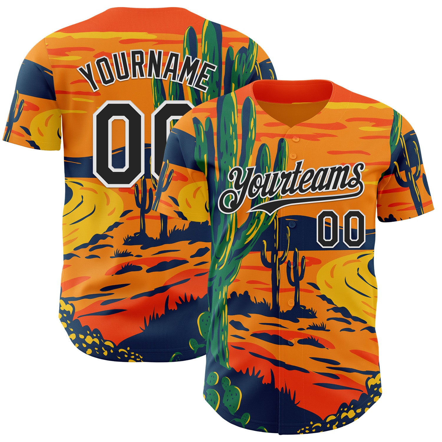 Fansidea-artist-collabs Custom Orange Black-White Aloysius Patrimonio Saguaro National Park At Dusk WPA Authentic Baseball Jersey - $34.99 at Proof Eyewear