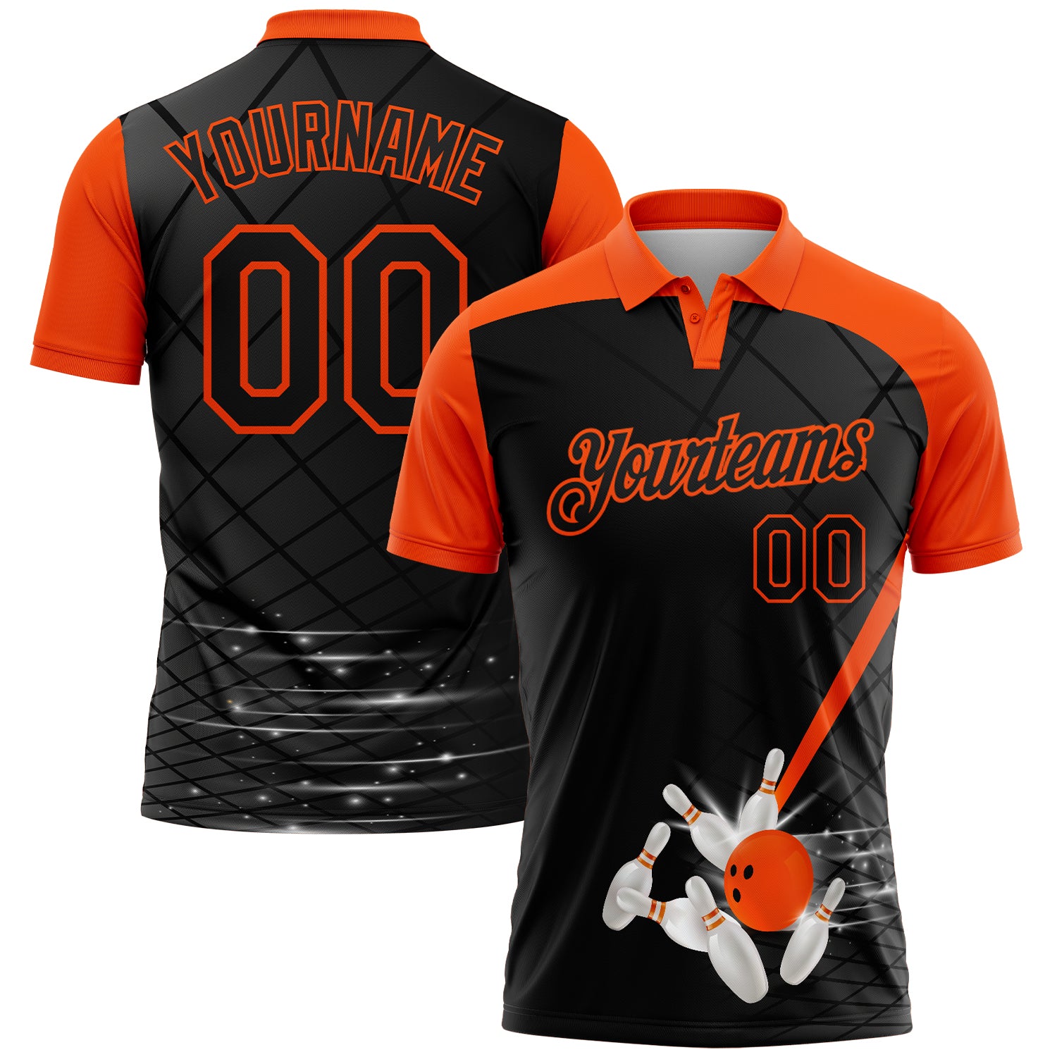 FansIdea Custom Black-Orange Bowling Geometric Grid Performance Polo Shirt - $19.99 at Proof Eyewear