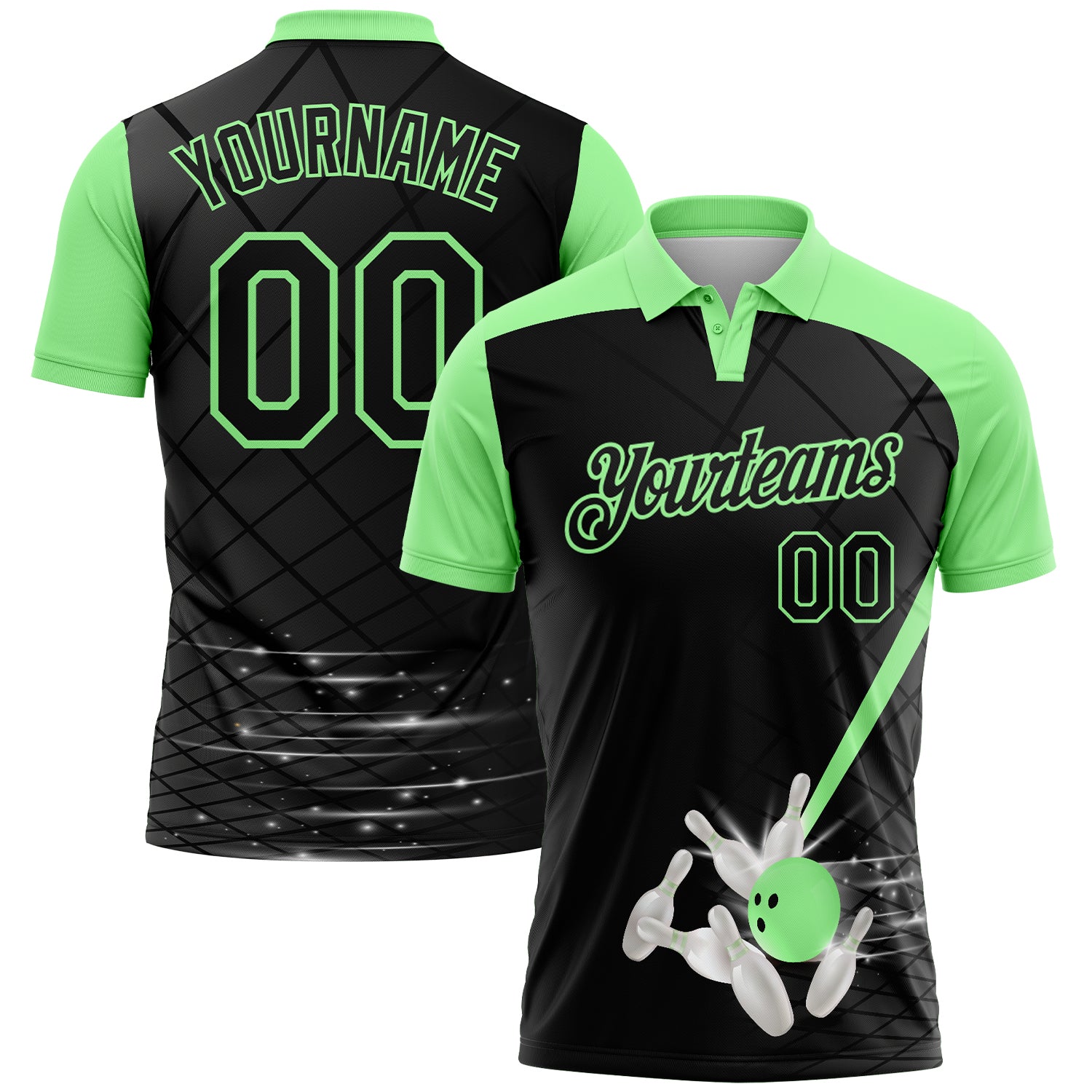 FansIdea Custom Black-Pea Green Bowling Geometric Grid Performance Polo Shirt - $19.99 at Proof Eyewear