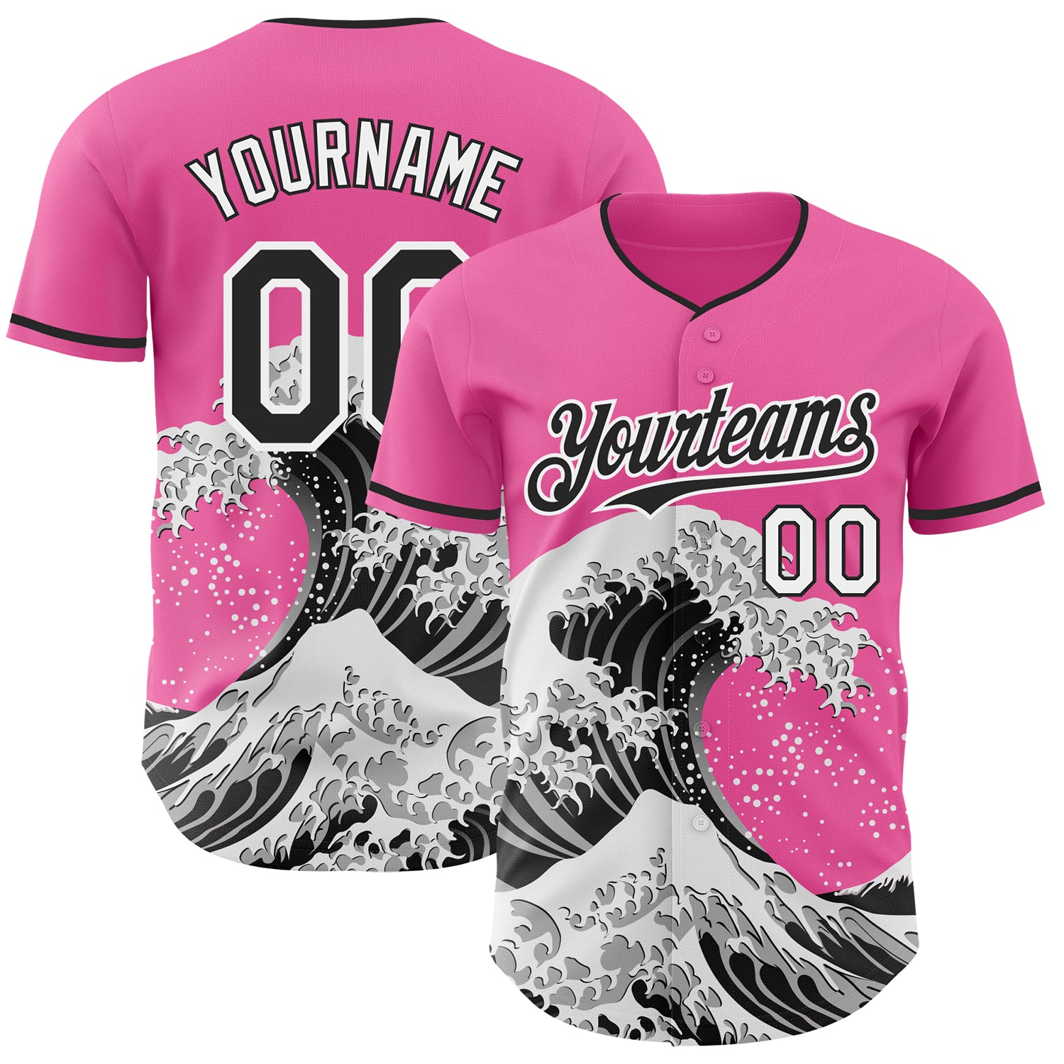FansIdea Custom Pink Black-White Japanese Wave Authentic Baseball Jersey - $29.99 at Proof Eyewear