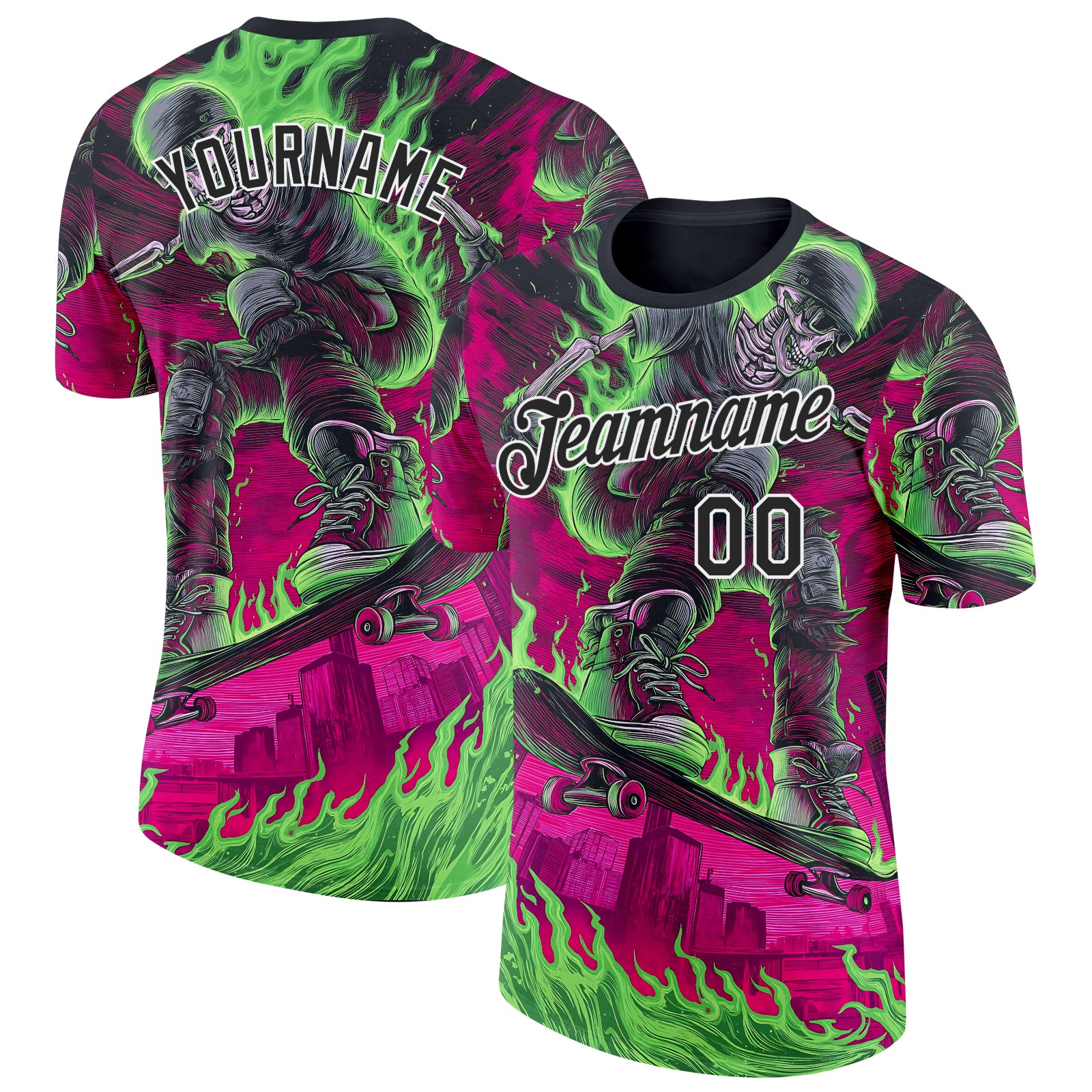 FansIdea Custom Pink Black Green-White Skateboard Gothic Performance T-Shirt - $14.99 at Proof Eyewear