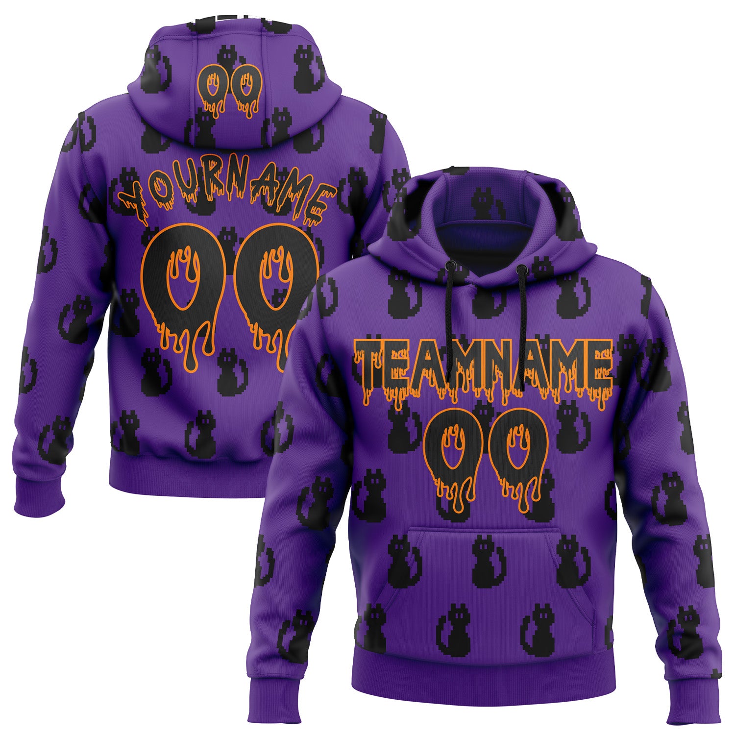 FansIdea Custom  Purple Black-Bay Orange Halloween Black Cat Pullover Sweatshirt Hoodie - $32.99 at Proof Eyewear
