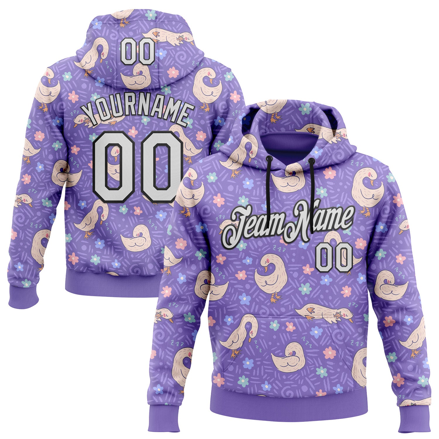 Fansidea-artist-collabs Custom Stitched Purple White-Black 3D Emi Bee Sleeping Geese Sports Pullover Sweatshirt Hoodie - $37.99 at Proof Eyewear