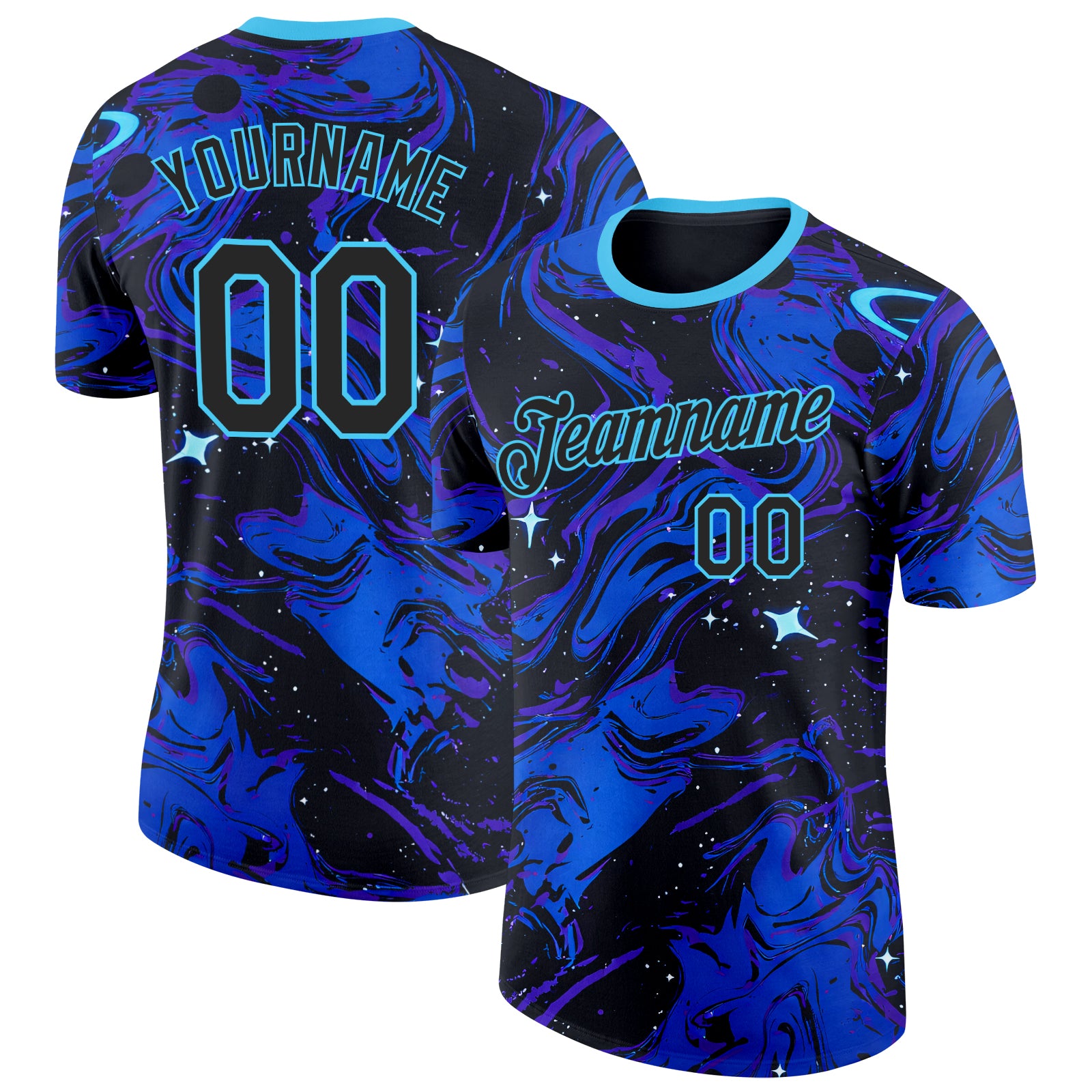 FansIdea Custom Purple Black Blue-Lakes Blue Bowling Liquid Performance T-Shirt - $14.99 at Proof Eyewear