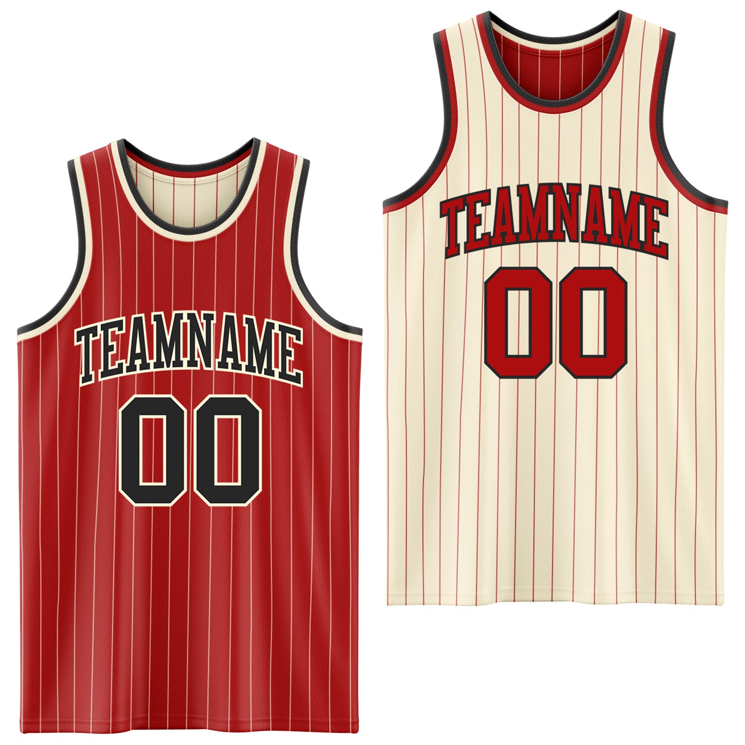 FansIdea Custom Red Cream Pinstripe-Black Reversible Double Side Sublimation Basketball Set Jersey - $17.99 at Proof Eyewear