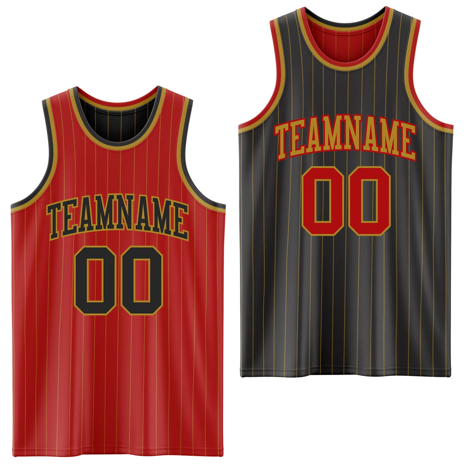 FansIdea Custom Red Old Gold Pinstripe-Black Reversible Double Side Sublimation Basketball Set Jersey - $17.99 at Proof Eyewear