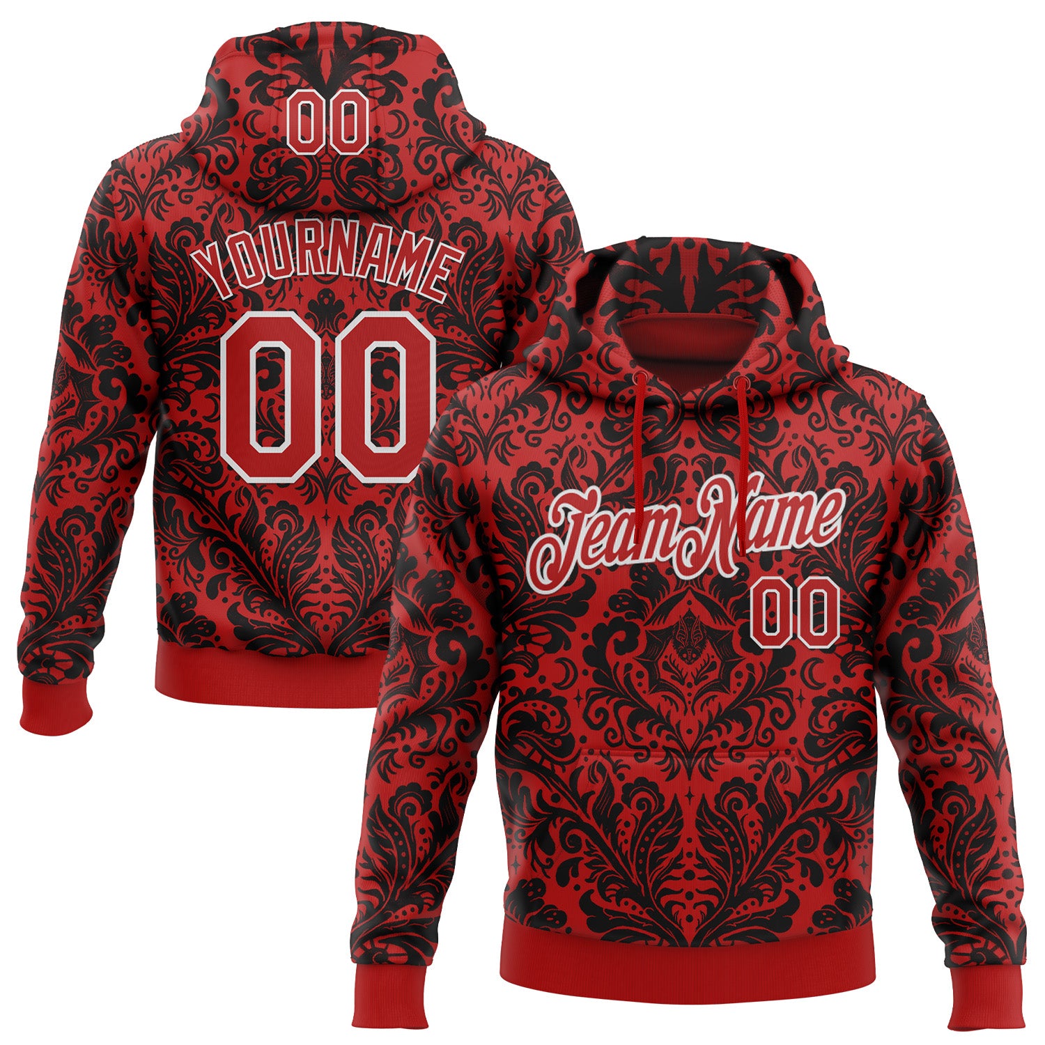 Fansidea-artist-collabs Custom Stitched Red Black-White 3D Emi Bee Gothic Bat Damask Sports Pullover Sweatshirt Hoodie - $37.99 at Proof Eyewear