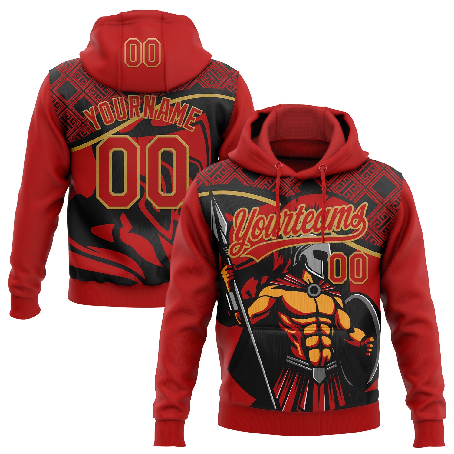 FansIdea Custom Stitched Red Black-Old Gold Knight Pattern Pullover Sweatshirt Hoodie - $32.99 at Proof Eyewear