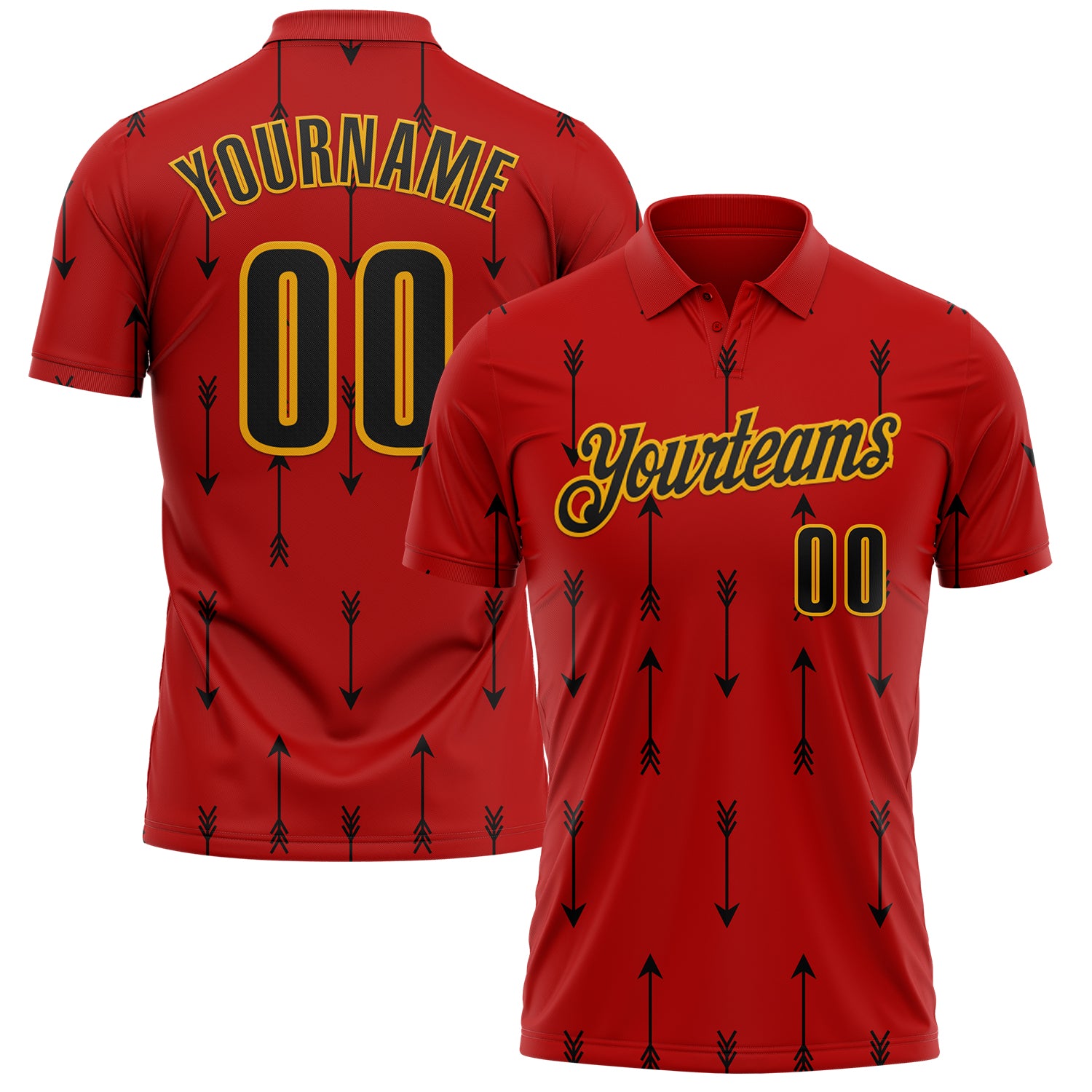 FansIdea Custom Red Black-Gold Arrow Archery Performance Polo Shirt - $19.99 at Proof Eyewear