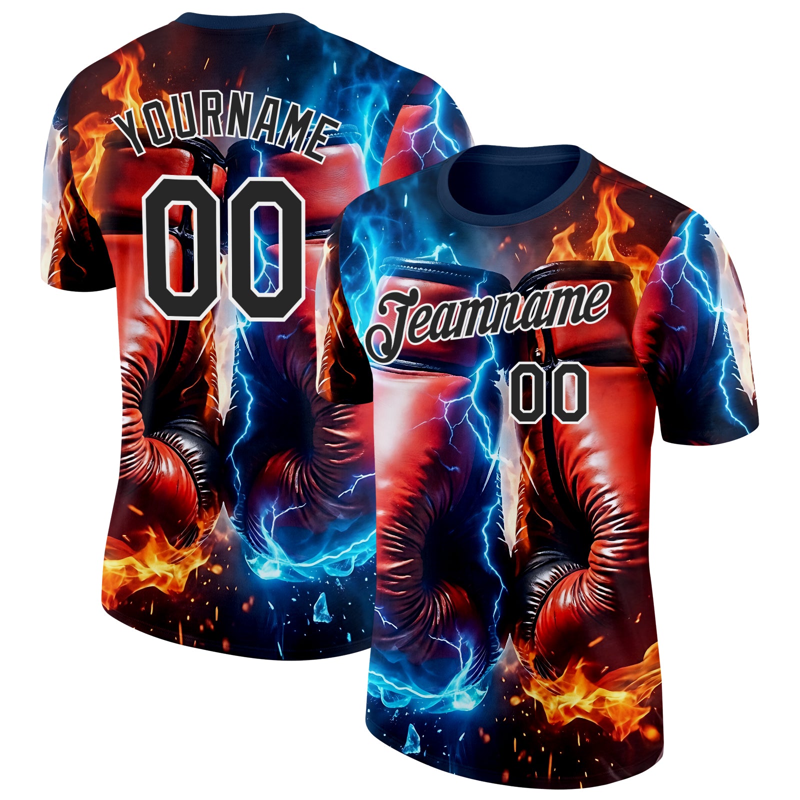 FansIdea Custom Red Black Blue-White Boxing Lightning Performance T-Shirt - $14.99 at Proof Eyewear