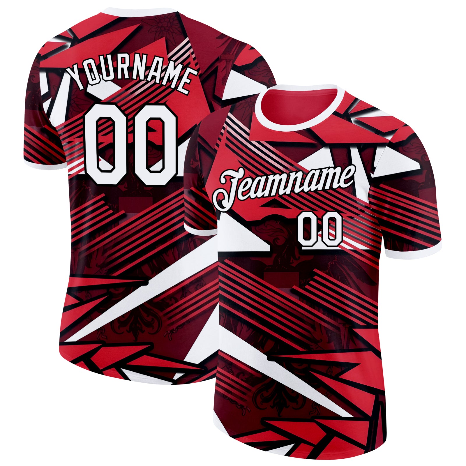 FansIdea Custom Red White-Black Austria Geometric Line Soccer Jersey Performance T-Shirt - $14.99 at Proof Eyewear