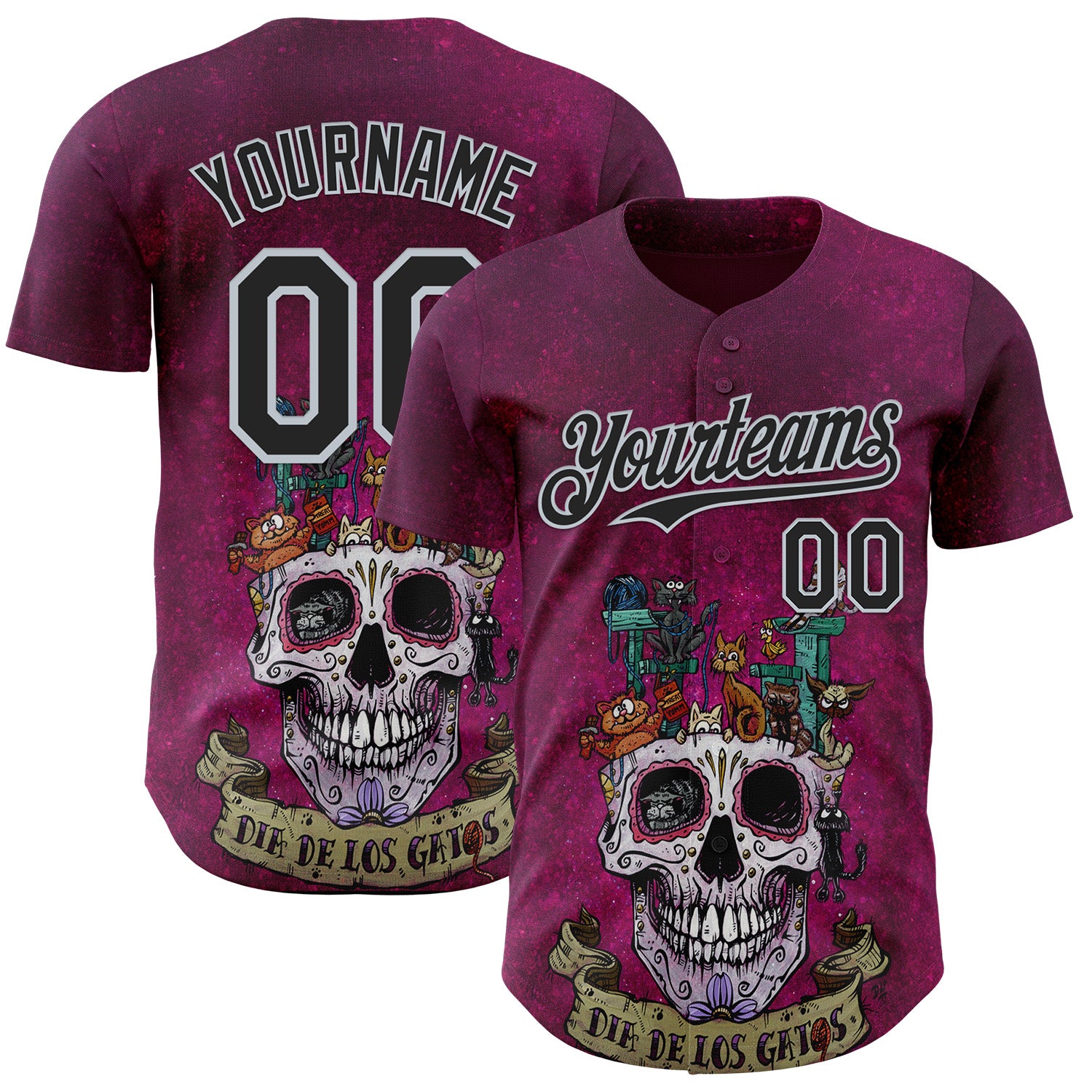 Fansidea-artist-collabs Custom Purple Black-Silver David Lozeau Dia De Los Gatos Authentic Baseball Jersey - $34.99 at Proof Eyewear