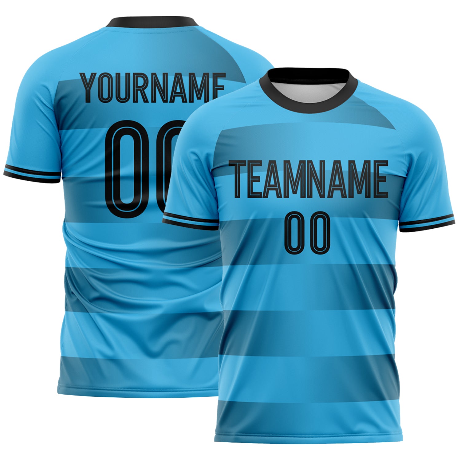 FansIdea Custom Sky Blue-Black Gradient Horizontal Stripes Sublimation Soccer Uniform Jersey - $16.99 at Proof Eyewear