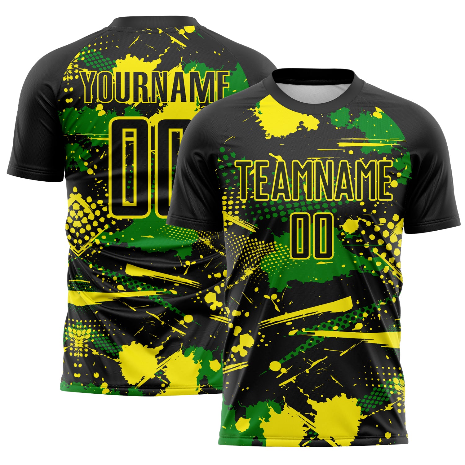 FansIdea Custom Black Light Yellow-Grass Green Paint Splatter Halftone Dot Sublimation Soccer Uniform Jersey - $16.99 at Proof Eyewear