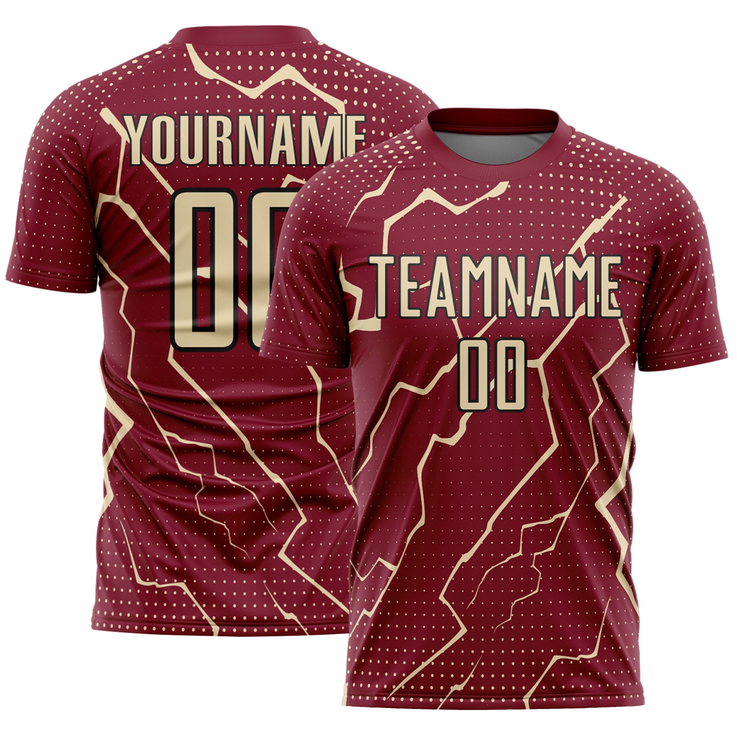 FansIdea Custom Crimson Cream-Black Lightning Sports Sublimation Soccer Uniform Jersey - $16.99 at Proof Eyewear