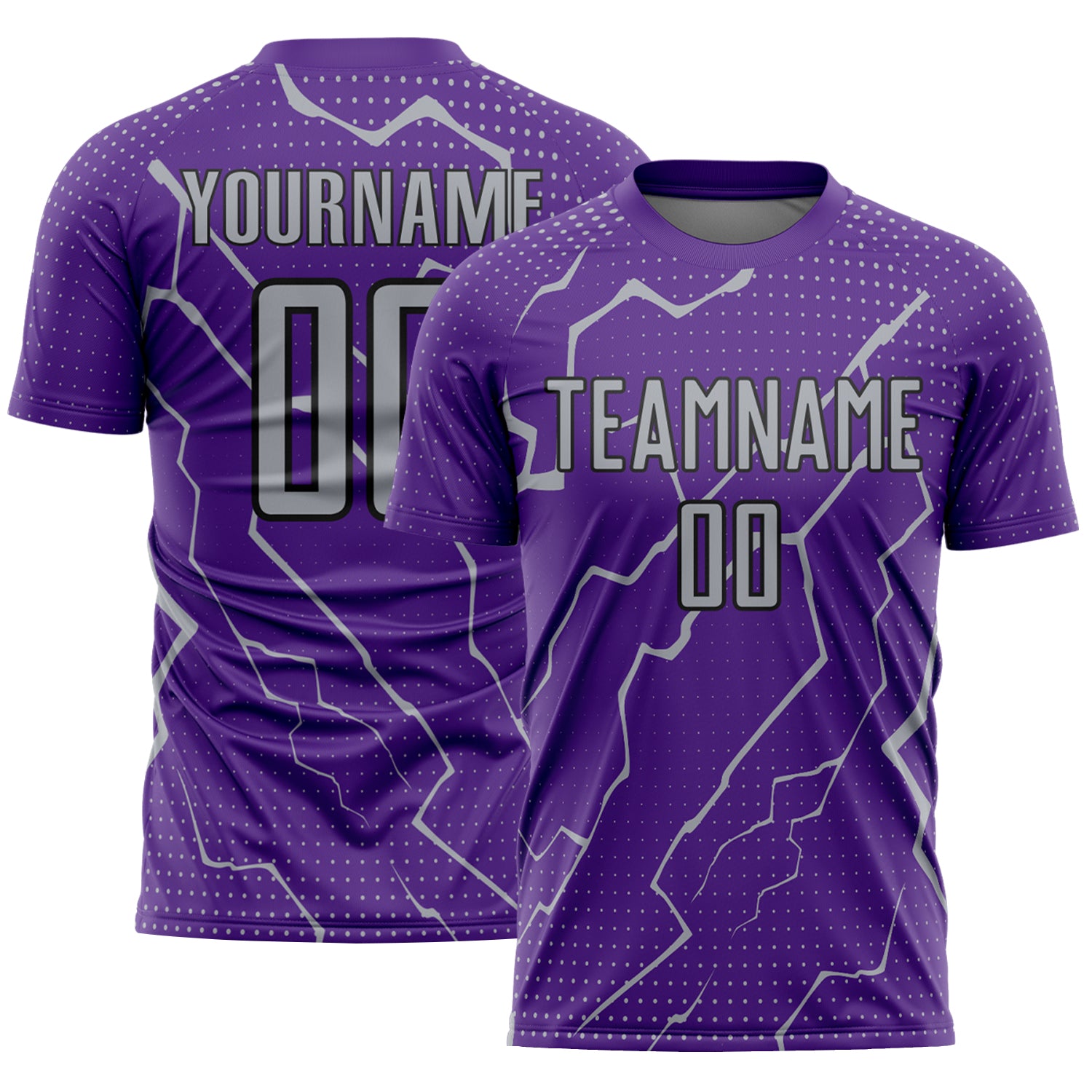 FansIdea Custom Purple Gray-Black Lightning Sports Sublimation Soccer Uniform Jersey - $16.99 at Proof Eyewear