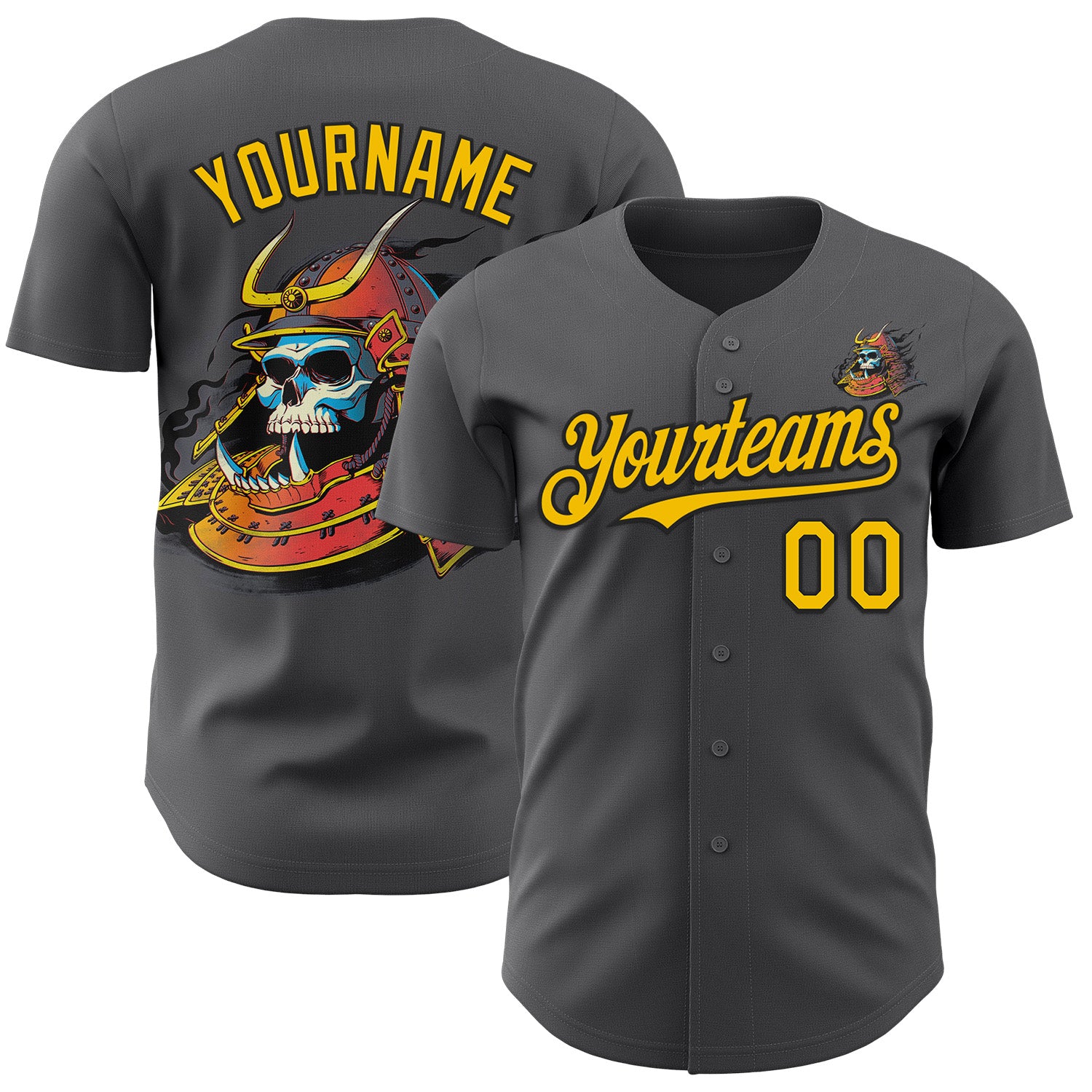 Fansidea-group-collabs Custom Steel Gray Yellow-Black 3D Tobe Fonseca Samurai Skull Japanese Authentic Baseball Jersey - $34.99 at Proof Eyewear