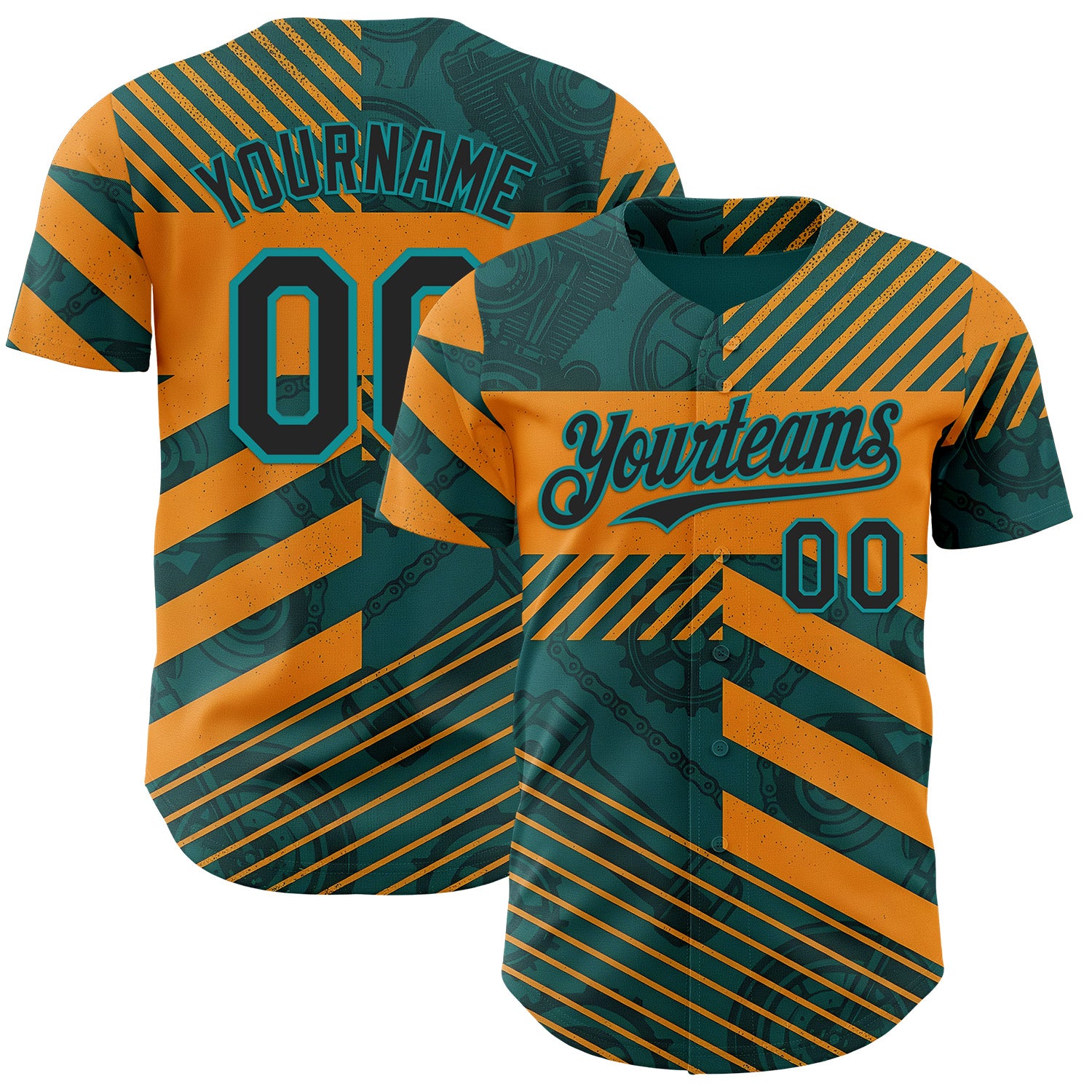 FansIdea Custom Teal Black-Orange 3D Pattern Design Motorcycle Motocross Stripe Authentic Baseball Jersey - $29.99 at Proof Eyewear