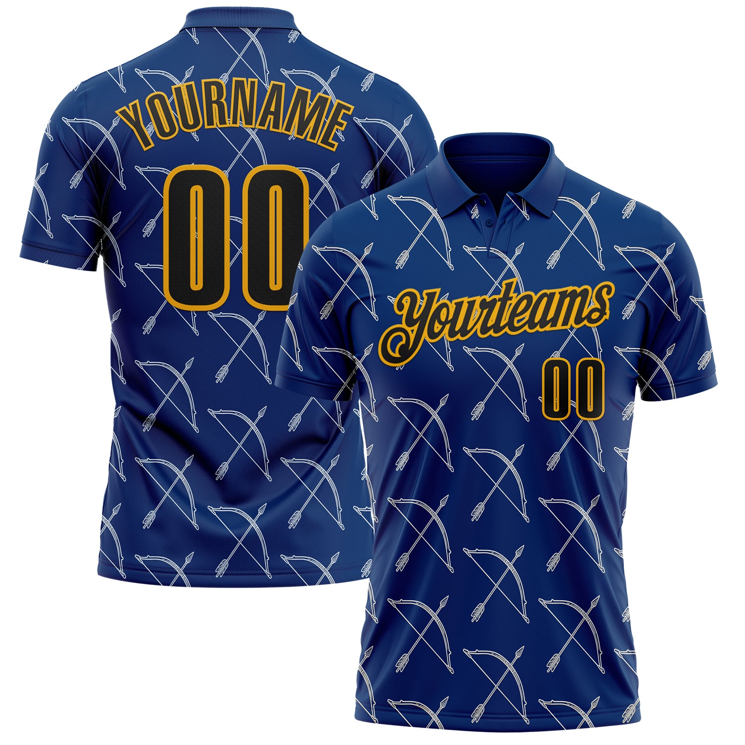 FansIdea Custom US Navy Blue Black-Gold Bow And Arrow Archery Performance Polo Shirt - $19.99 at Proof Eyewear