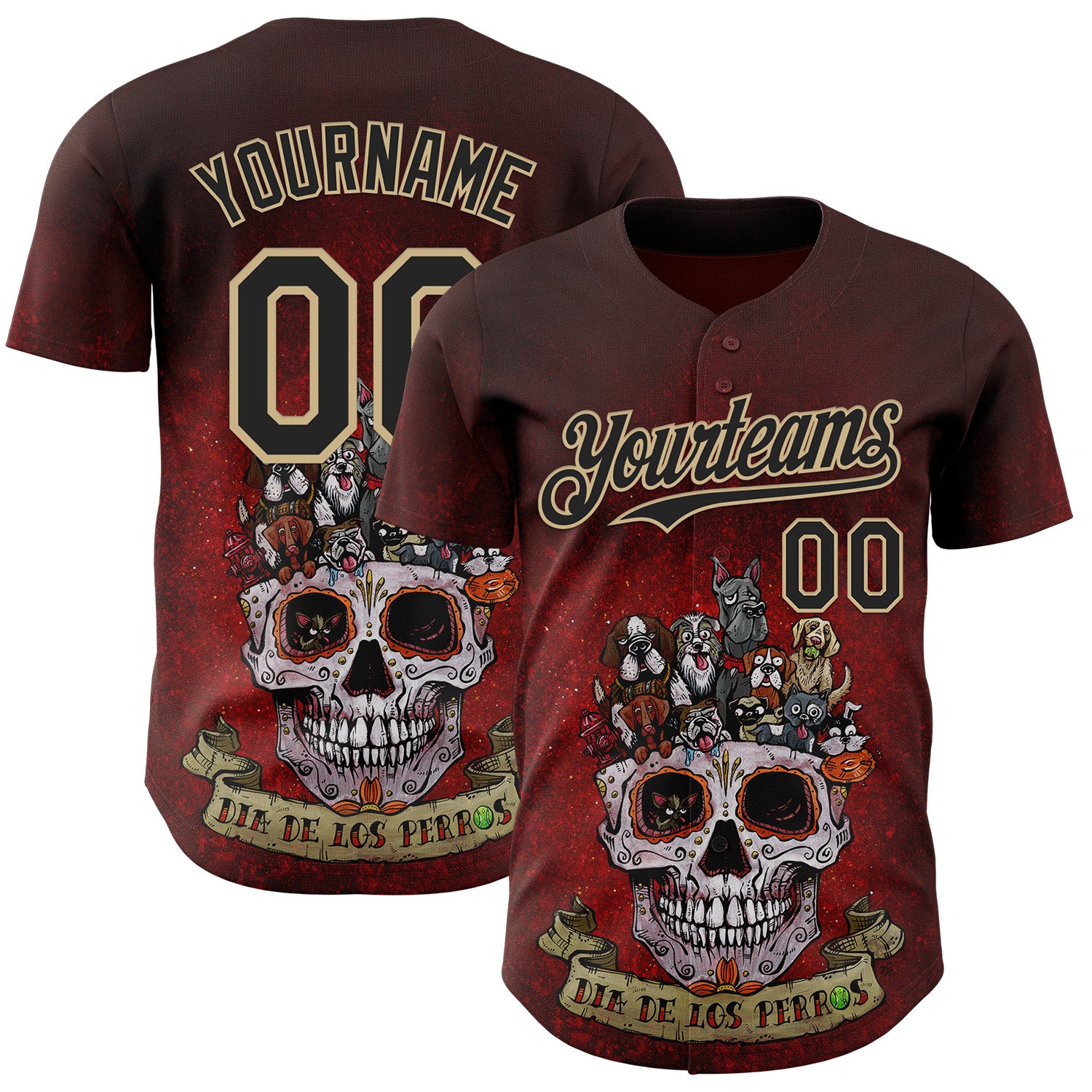 Fansidea-artist-collabs Custom Red Black-Vegas Gold David Lozeau Dia De Los Perros Authentic Baseball Jersey - $34.99 at Proof Eyewear