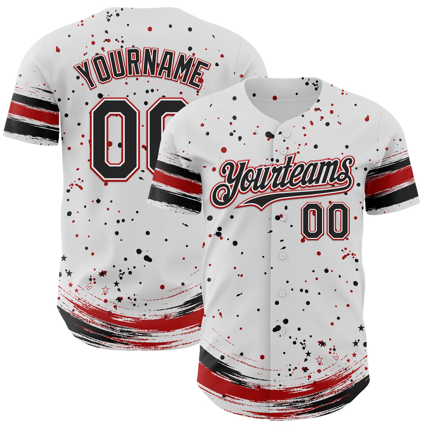 FansIdea Custom White Black-Red Stars Paint Splatter Brush Stroke Authentic Baseball Jersey - $29.99 at Proof Eyewear