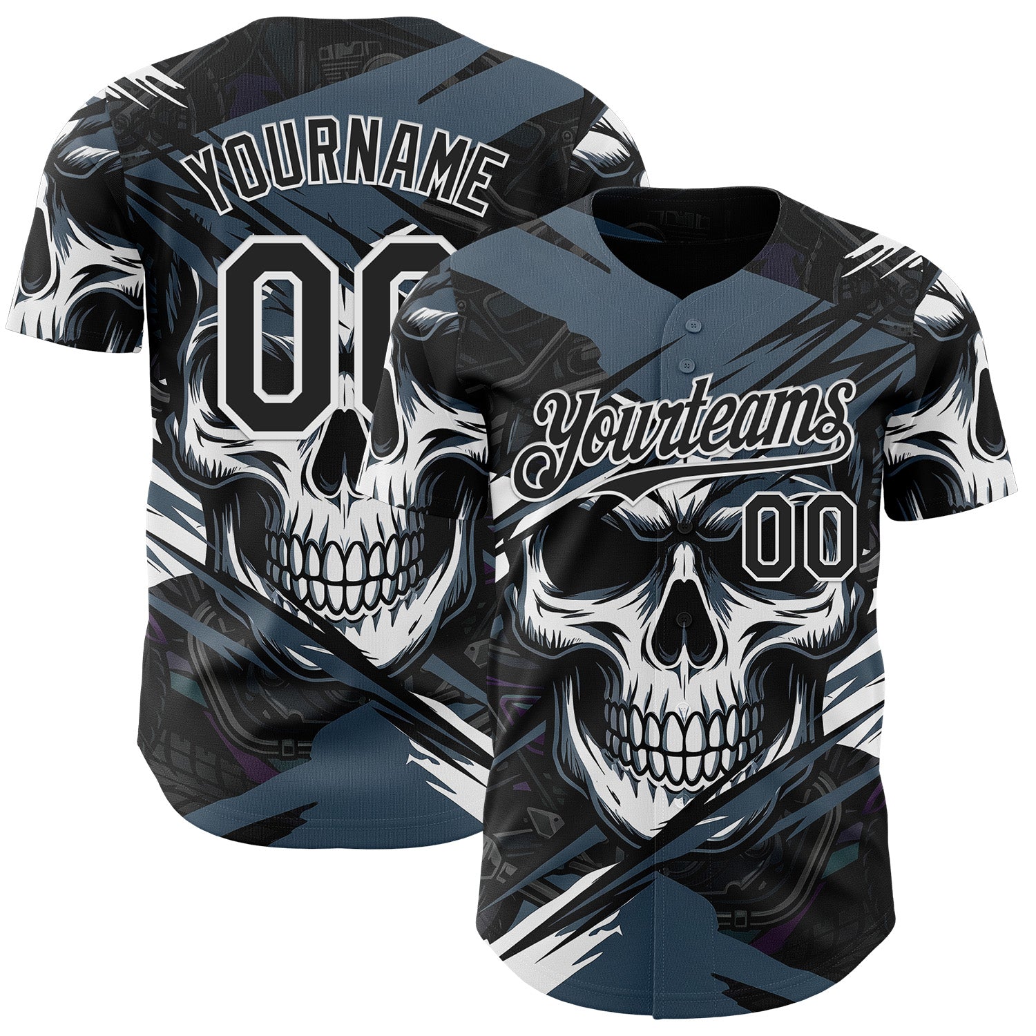 FansIdea Custom Black Blue-White 3D Pattern Design Motorcycle Motocross Skull Authentic Baseball Jersey - $29.99 at Proof Eyewear