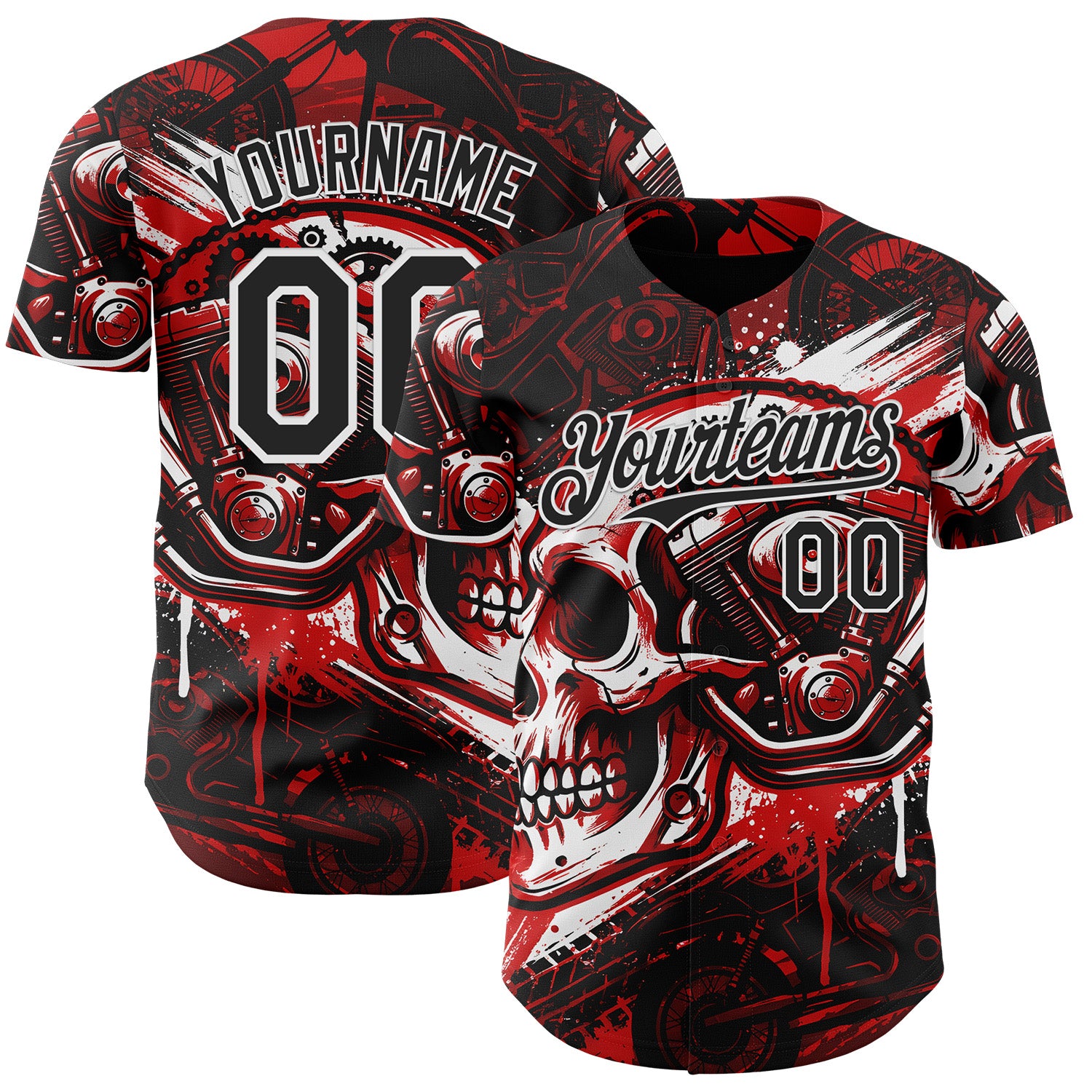 FansIdea Custom Black Red-White 3D Pattern Design Motorcycle Motocross Skull Authentic Baseball Jersey - $29.99 at Proof Eyewear