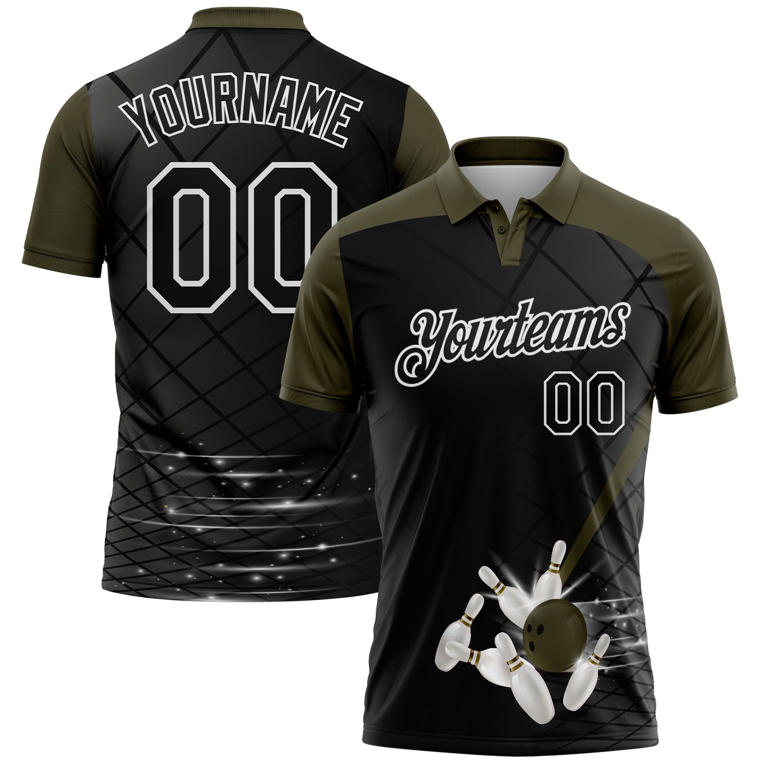 FansIdea Custom Black Olive-White Bowling Geometric Grid Performance Polo Shirt - $19.99 at Proof Eyewear