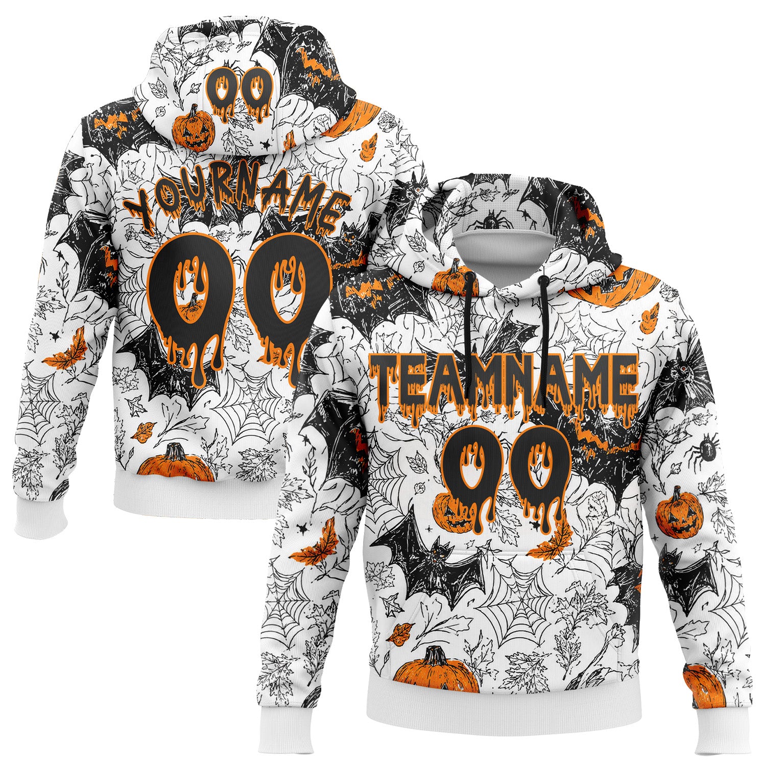 FansIdea Custom  White Black-Bay Orange Halloween Pumpkin Head & Bat Pullover Sweatshirt Hoodie - $32.99 at Proof Eyewear