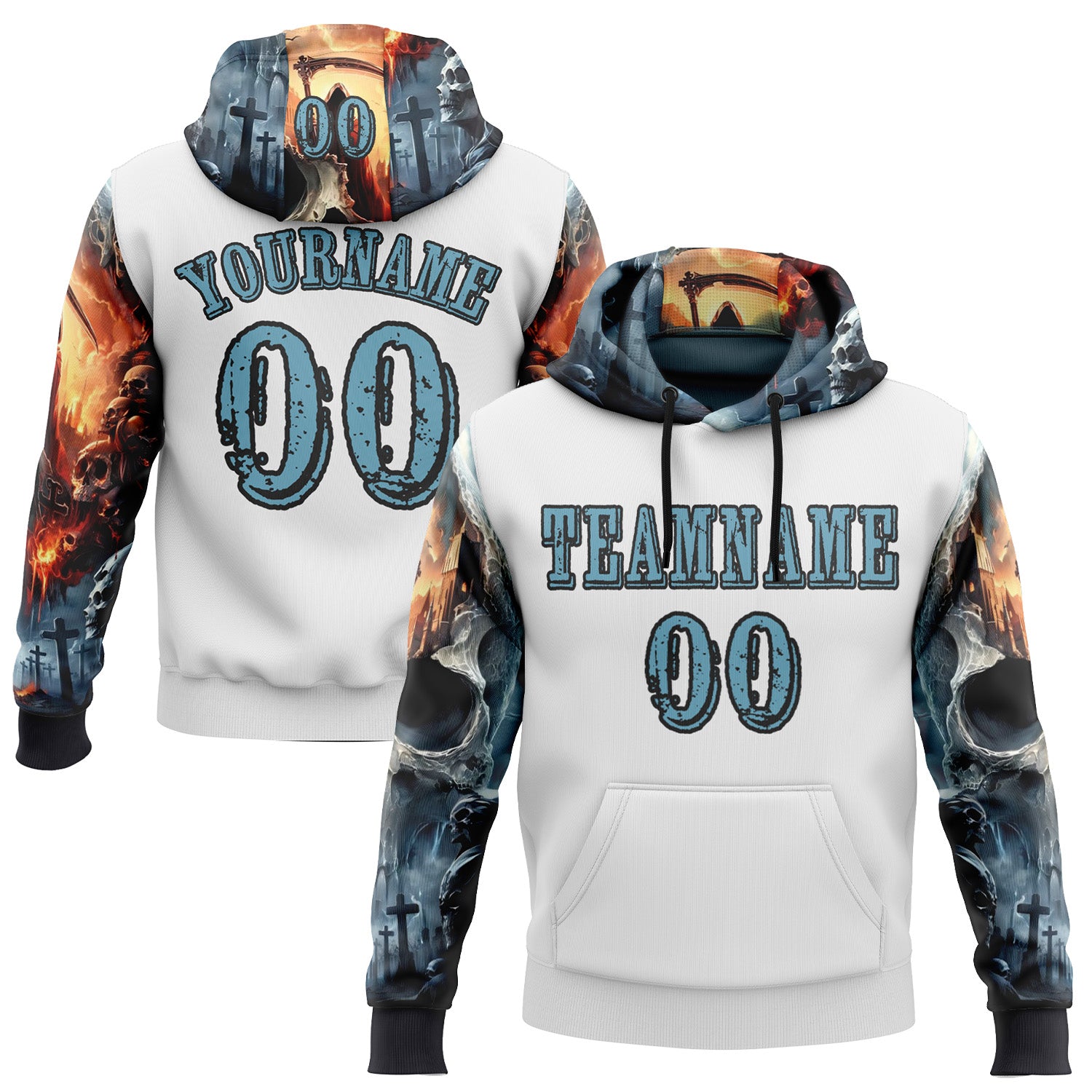 FansIdea Custom White Shadow Blue-Black 3D Skull Cross Sports Pullover Sweatshirt Hoodie - $32.99 at Proof Eyewear