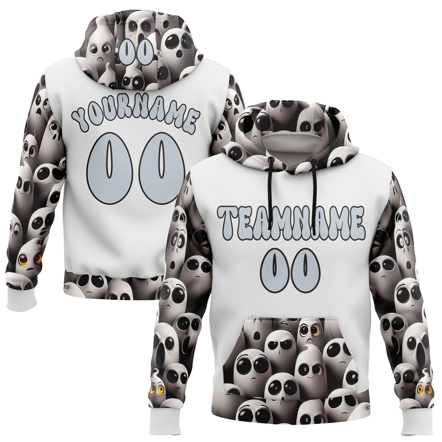 FansIdea Custom White Silver-Black 3D Skull Funny Soul Sports Pullover Sweatshirt Hoodie - $32.99 at Proof Eyewear