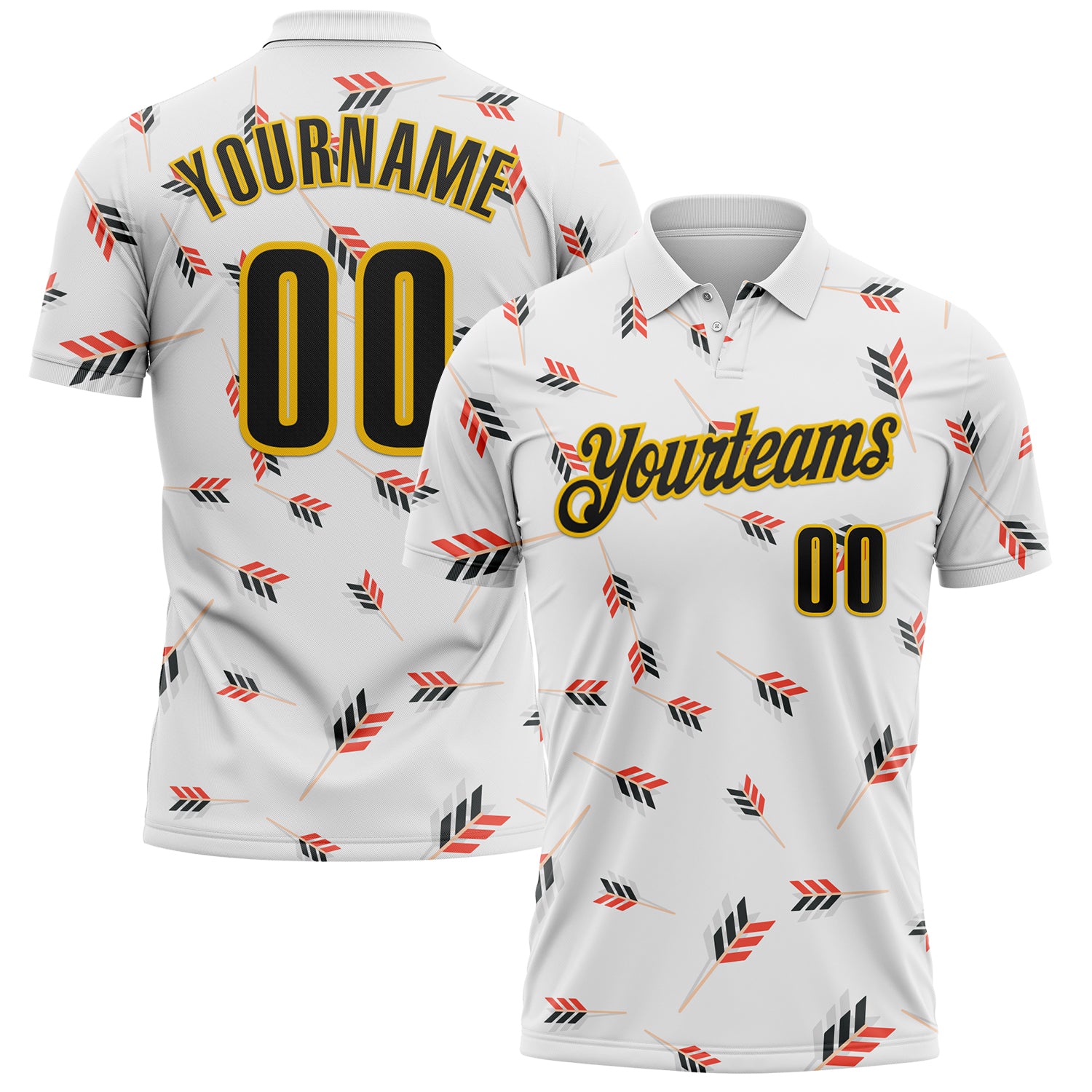 FansIdea Custom White Black-Gold Arrow Archery Performance Polo Shirt - $19.99 at Proof Eyewear