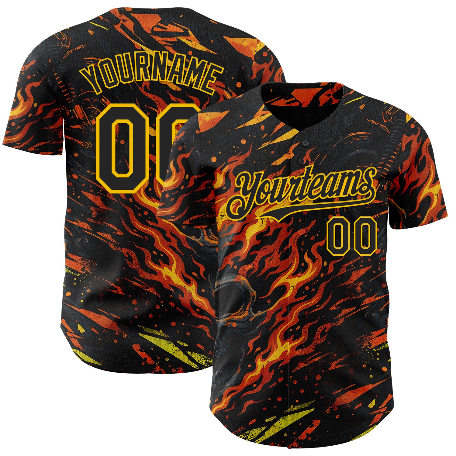 FansIdea Custom Black Red-Yellow 3D Pattern Design Motorcycle Motocross Skull Flame Authentic Baseball Jersey - $29.99 at Proof Eyewear