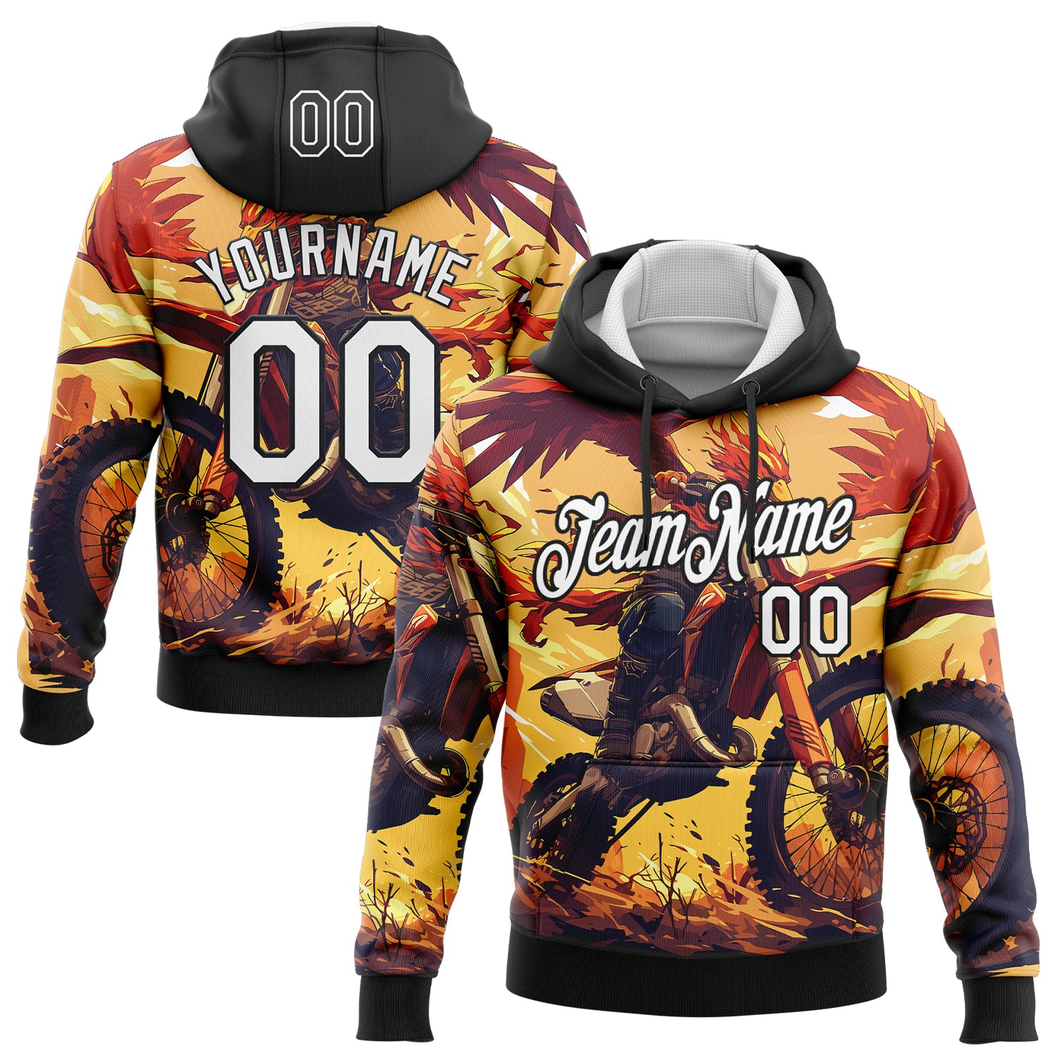 FansIdea Custom Stitched Yellow White-Black 3D Pattern Design Motorcycle Motocross Racing Sports Pullover Sweatshirt Hoodie - $32.99 at Proof Eyewear