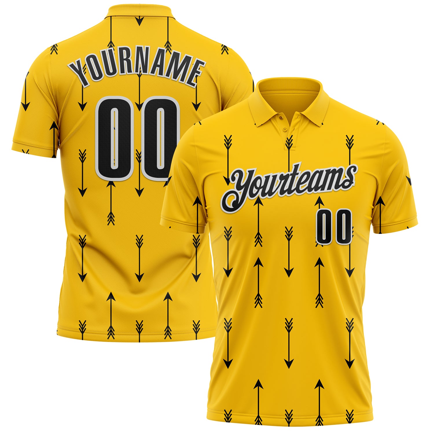 FansIdea Custom Yellow Black-White Arrow Archery Performance Polo Shirt - $19.99 at Proof Eyewear